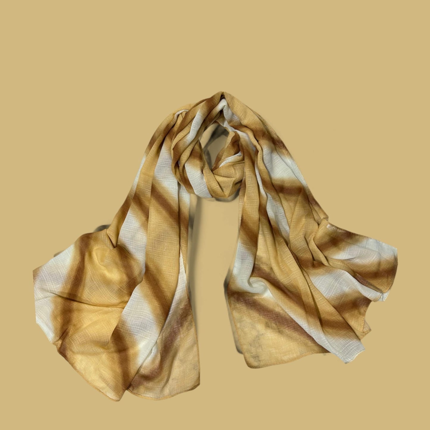Mustard Gold Striped Tie Dye Printed Modal Hijab