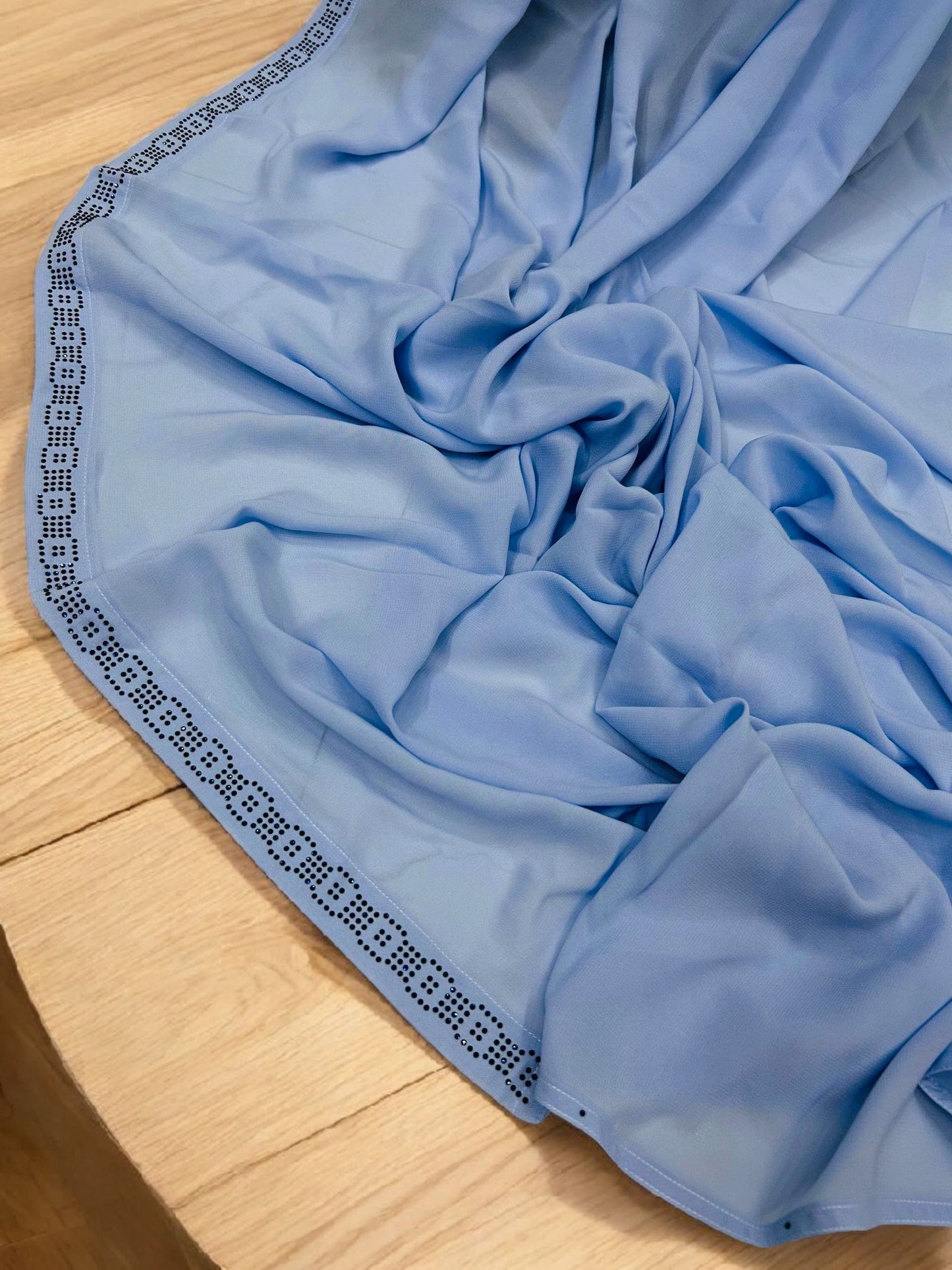 Sky Blue Chain Border Embroidered Korean Shaal