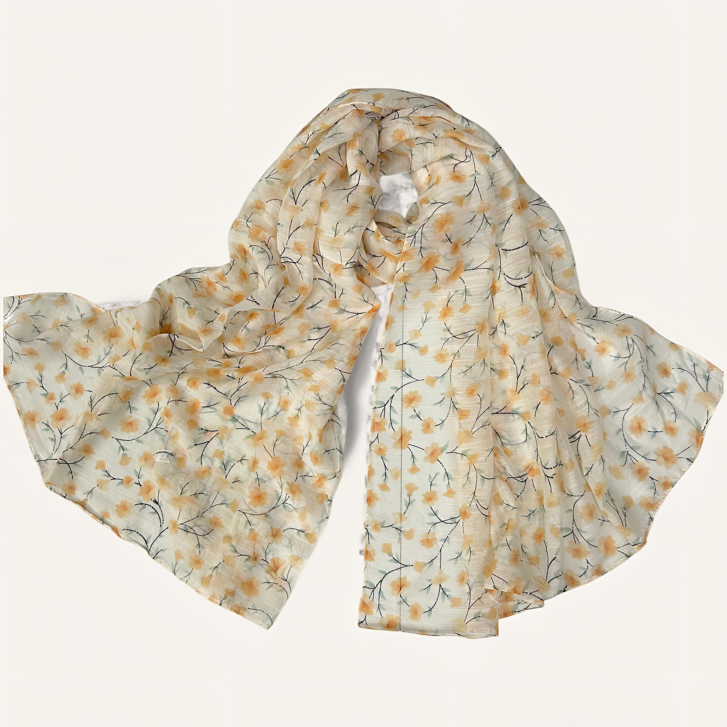 Cream Orange Floral Printed Modal Hijab