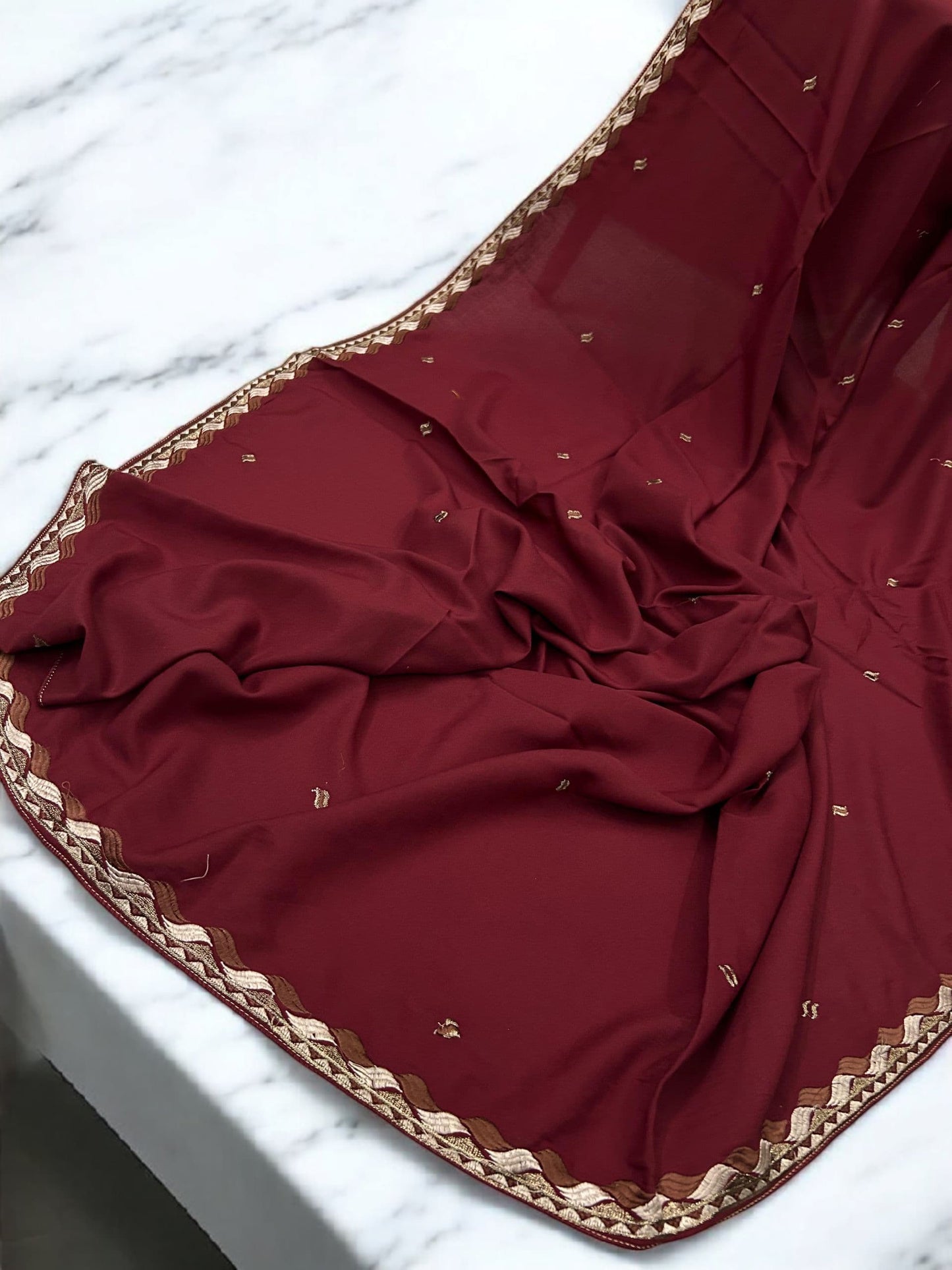 Maroon White Waves Double Border Shaal