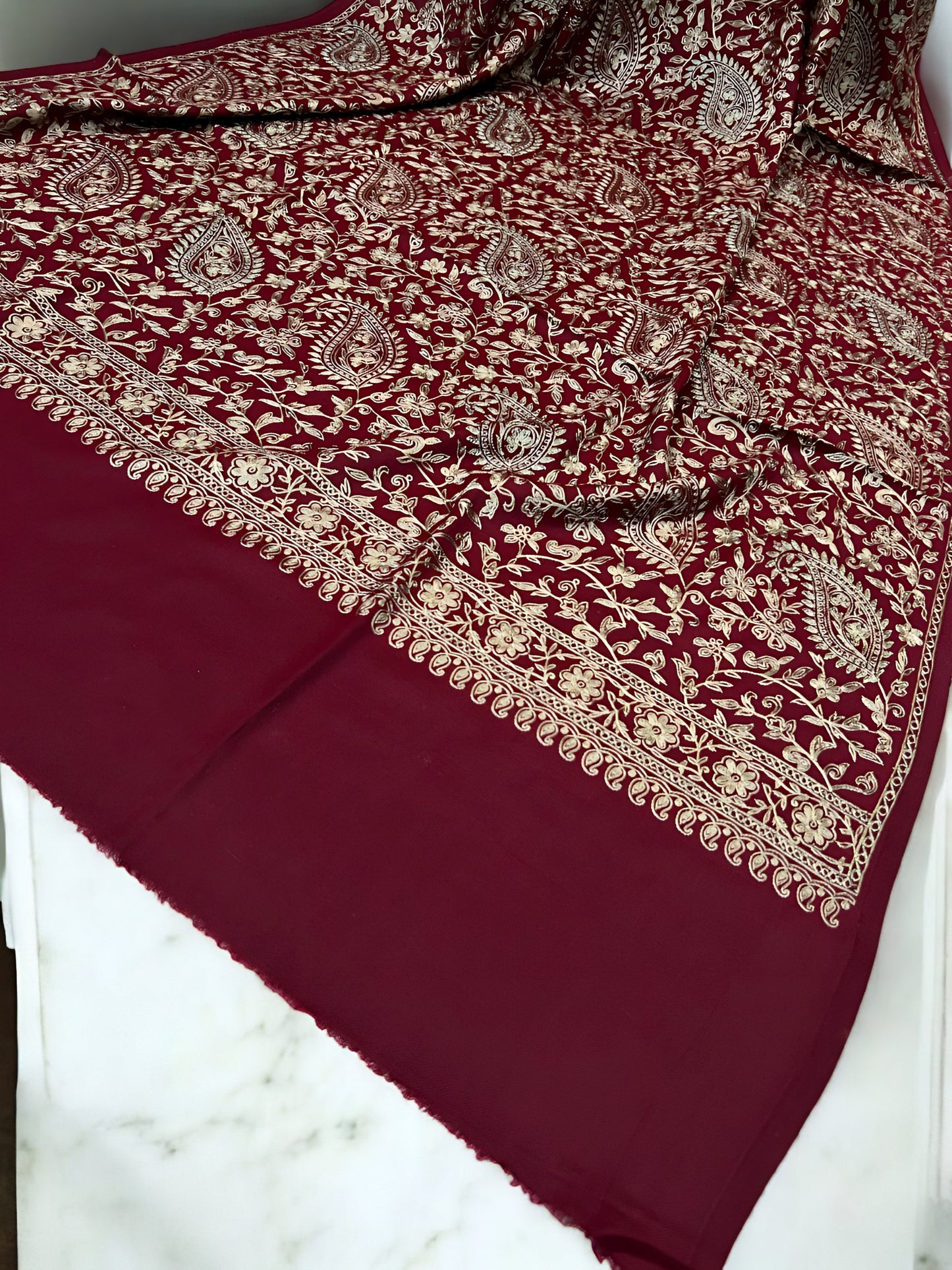 Maroon - Embroidered Kalamkar Kashmiri Shawl
