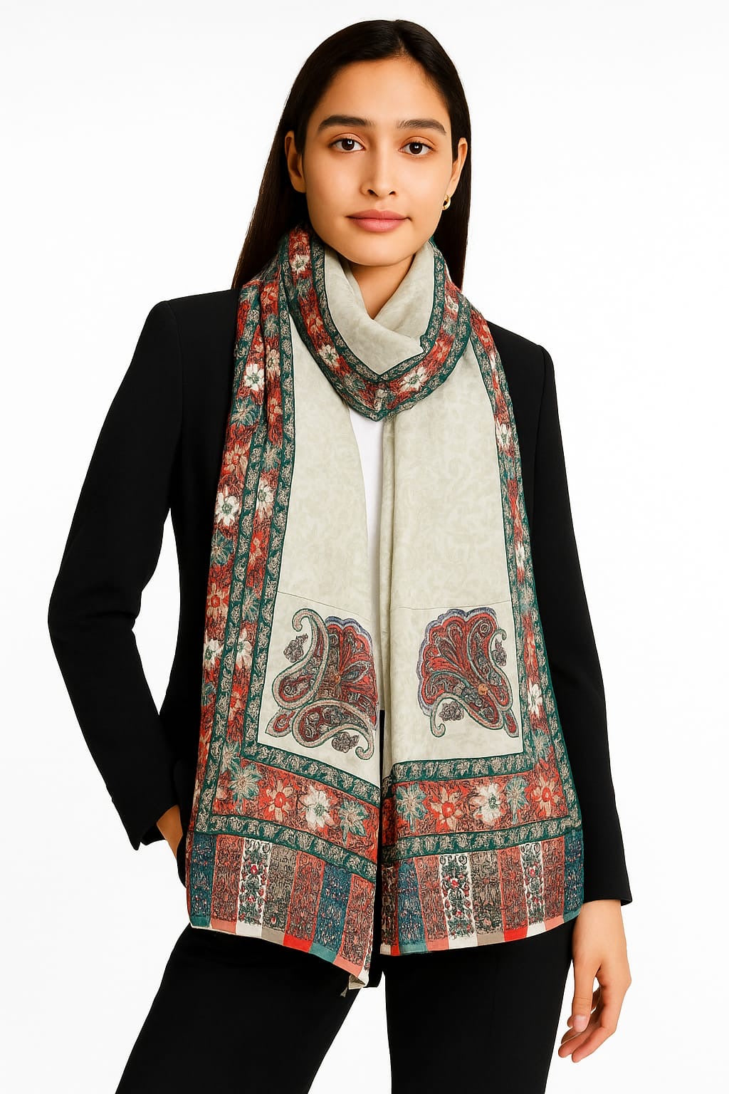 Printed Viscose Wool Hijab - Green Coral