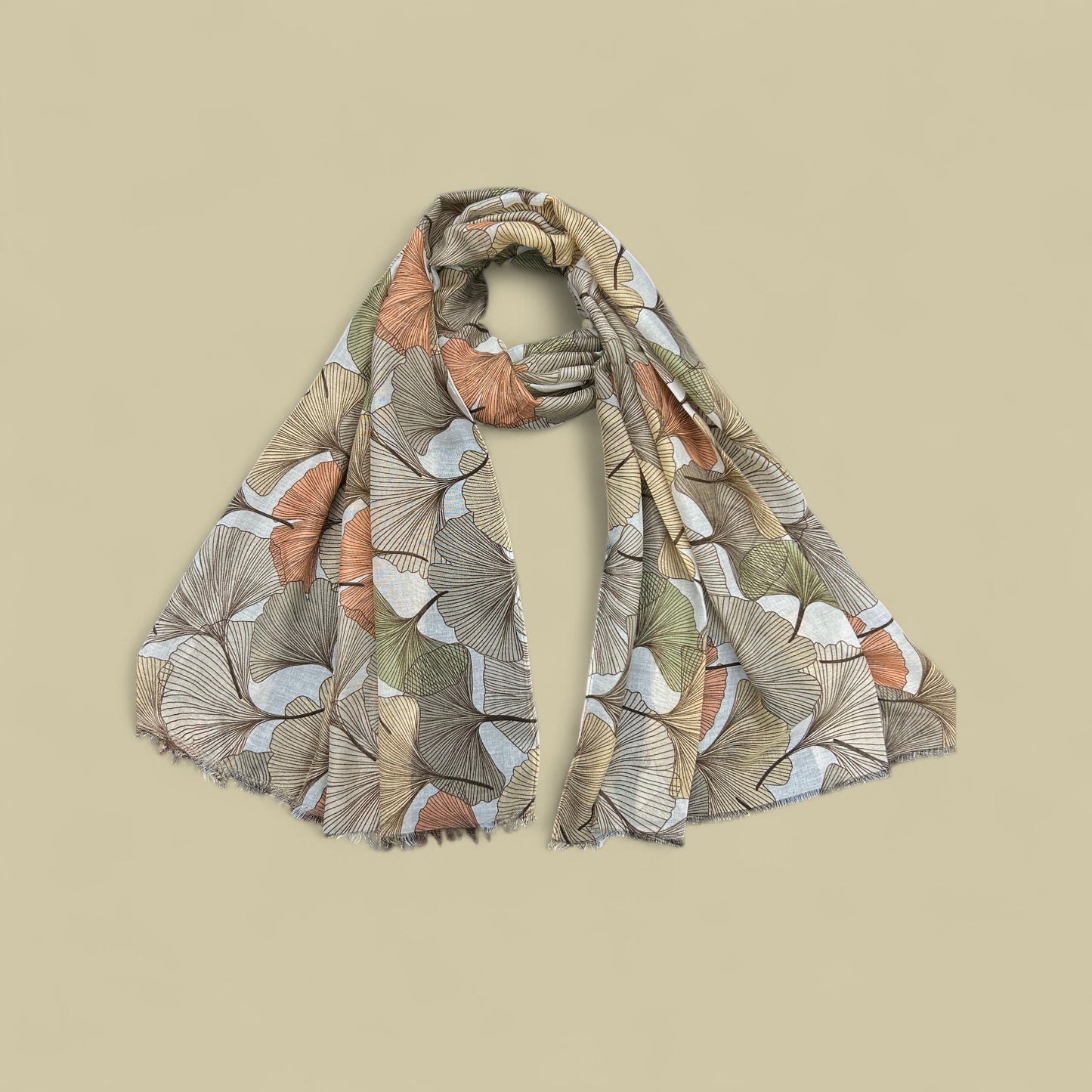 Peachy Beige Brown Seashells Printed Modal Hijab