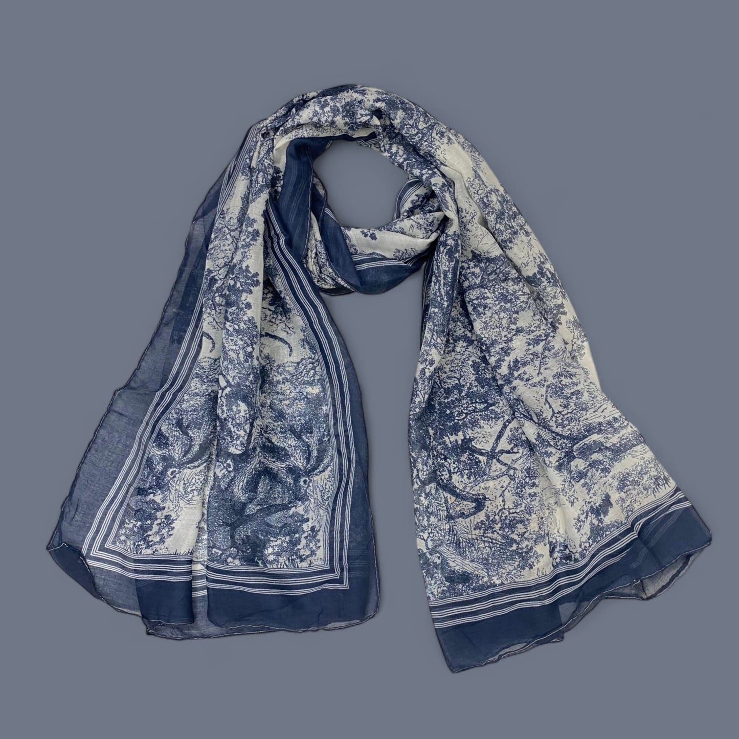 Blue White Trees Printed Lawn Hijab