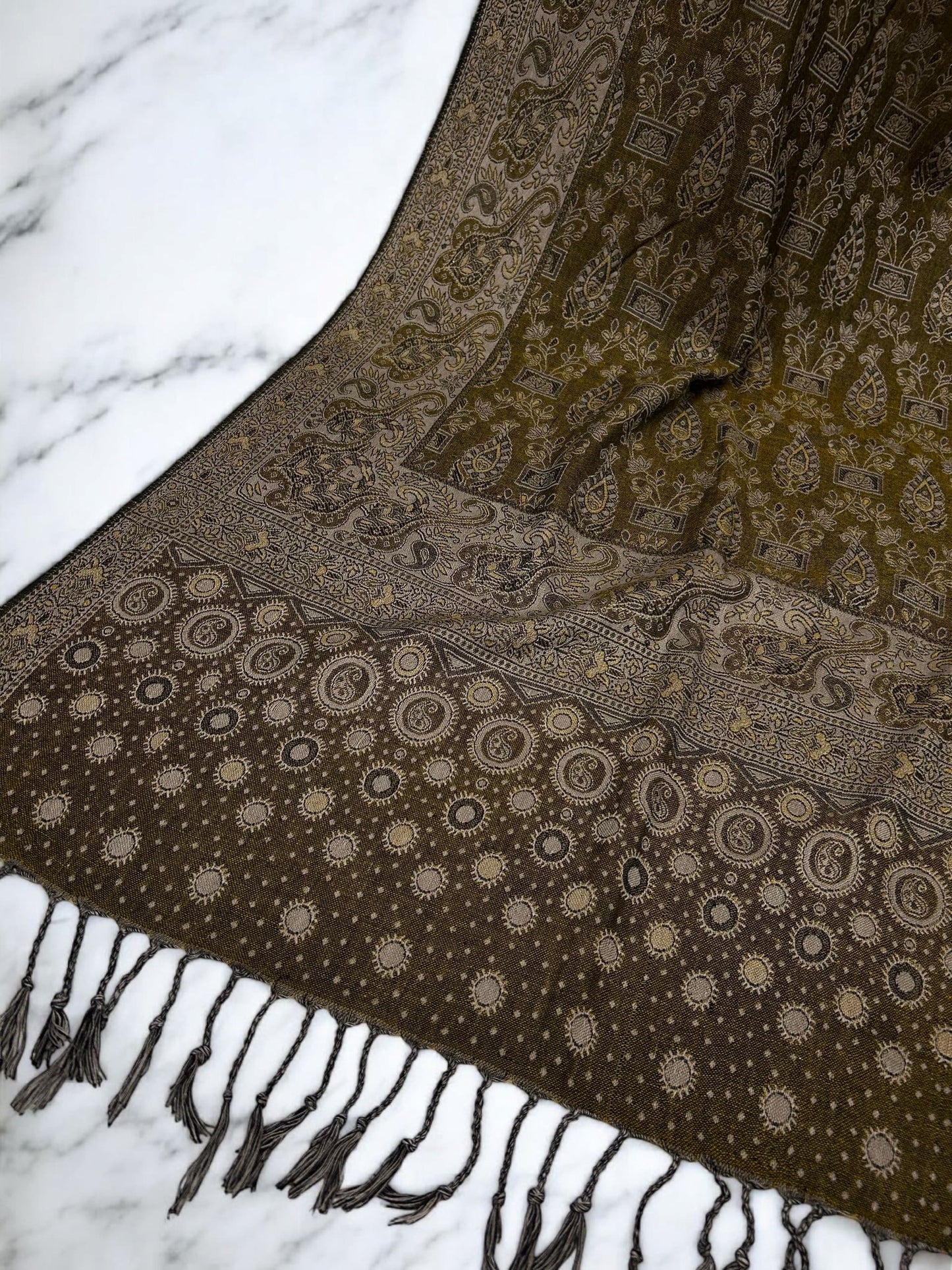 Peanut Brown Silver dotted two-tone Paisley Pashmina Hijab