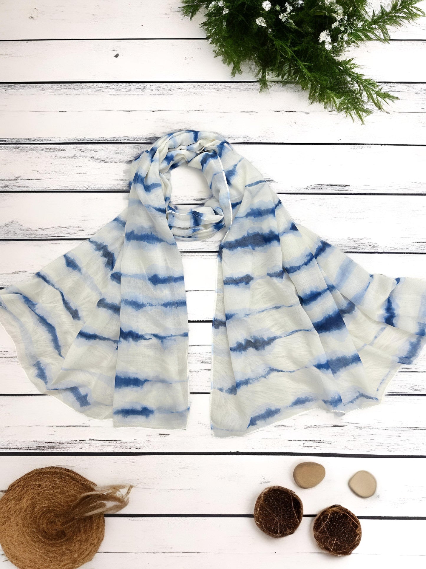 White Blue Waves Printed Modal Hijab