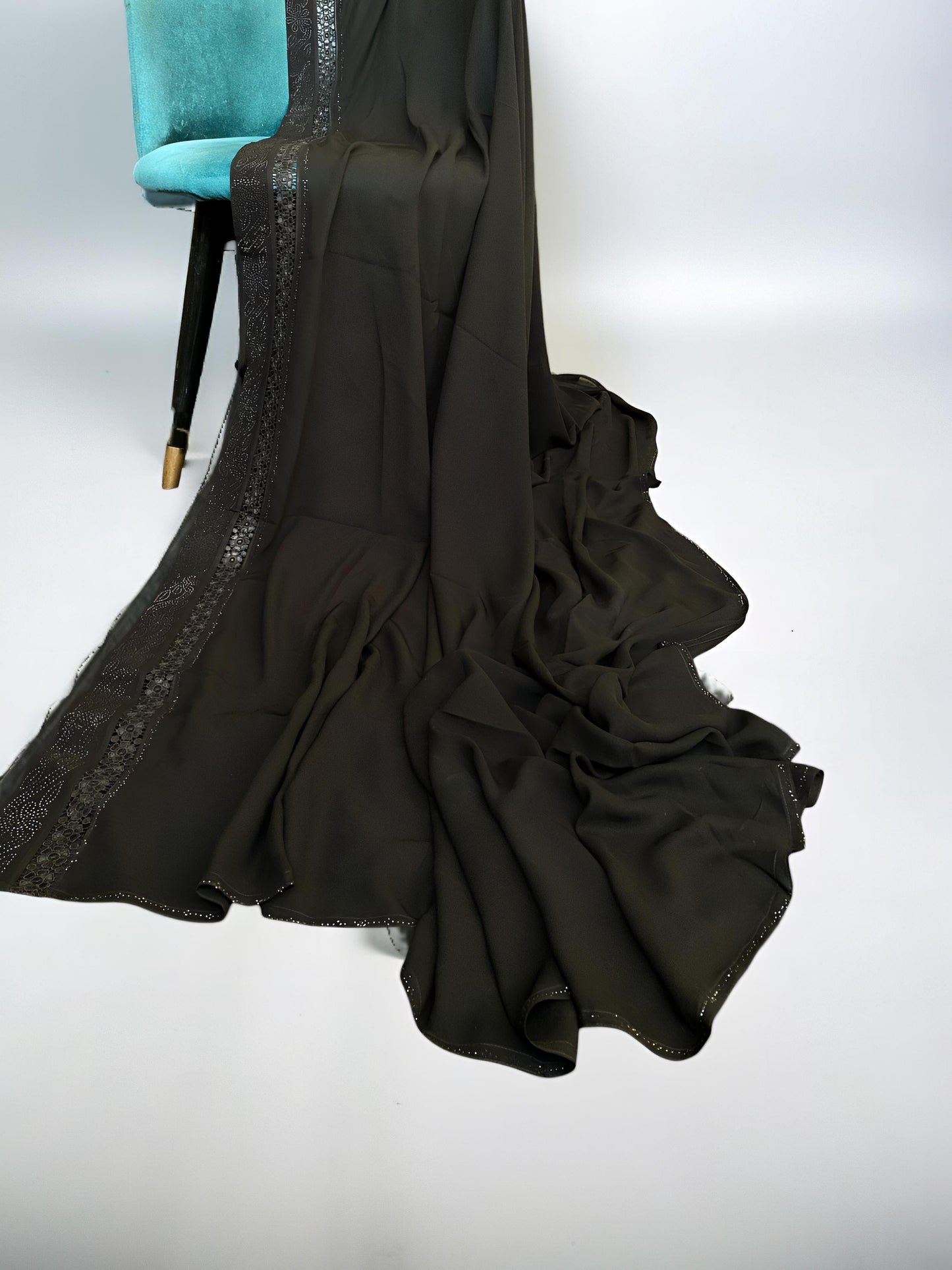 Black Double Floral Border Sparkle Shaal