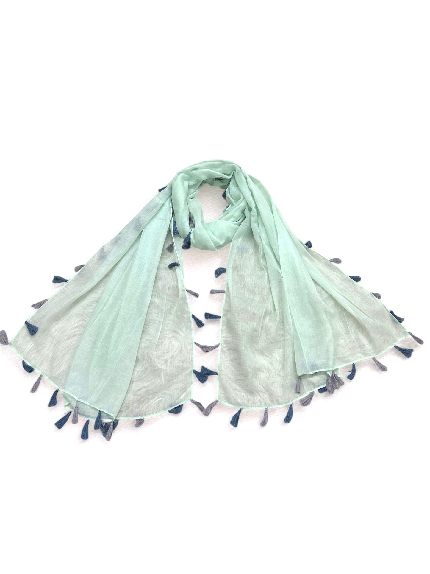 Light Cyan Tassels Printed Modal Hijab