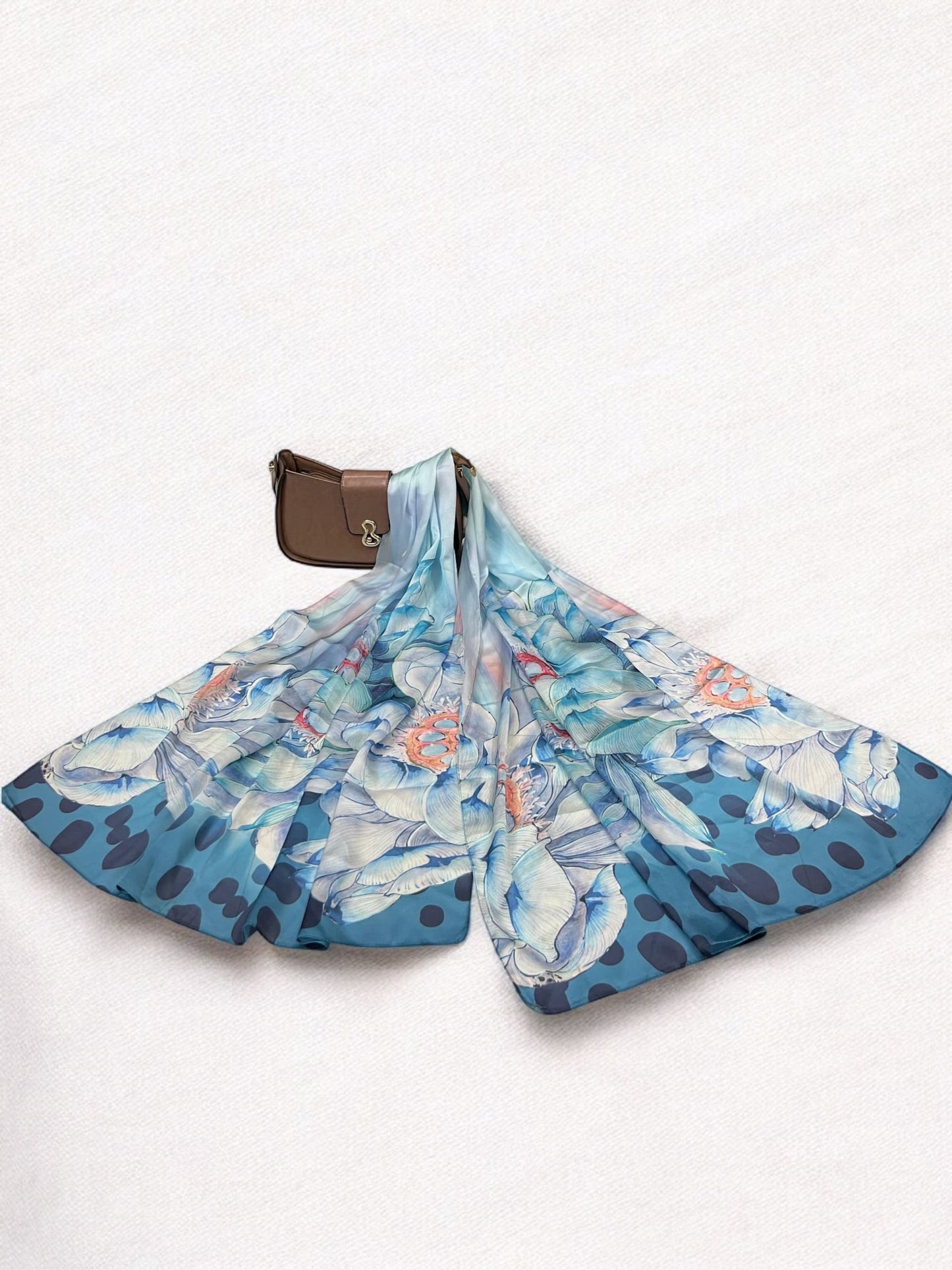 Large Satin Silk Scarf - Stratford Blue Floral
