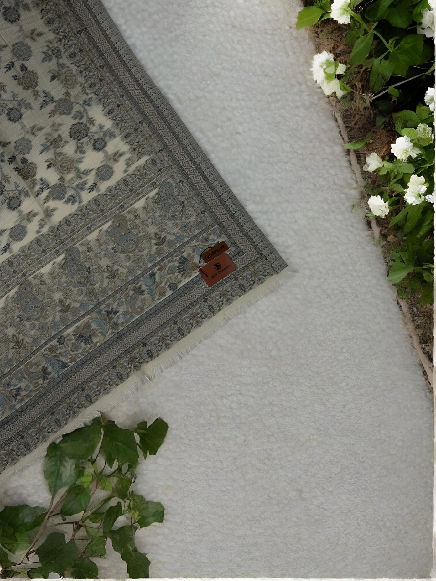 Greyish White Floral Pashmina Hijab