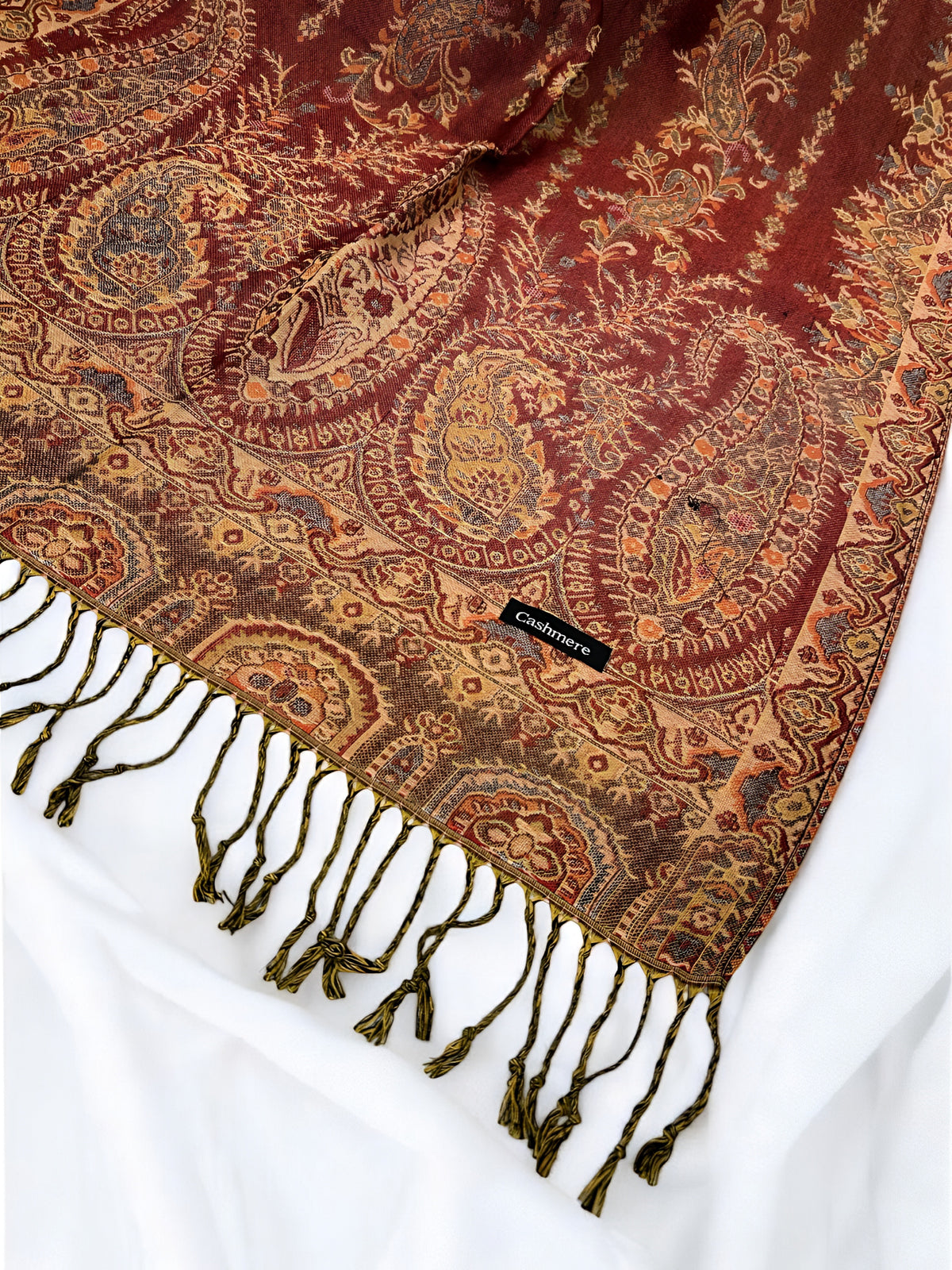 Maroon Fawn Peach Persian Linear Paisley Two-Tone Pashmina Hijab