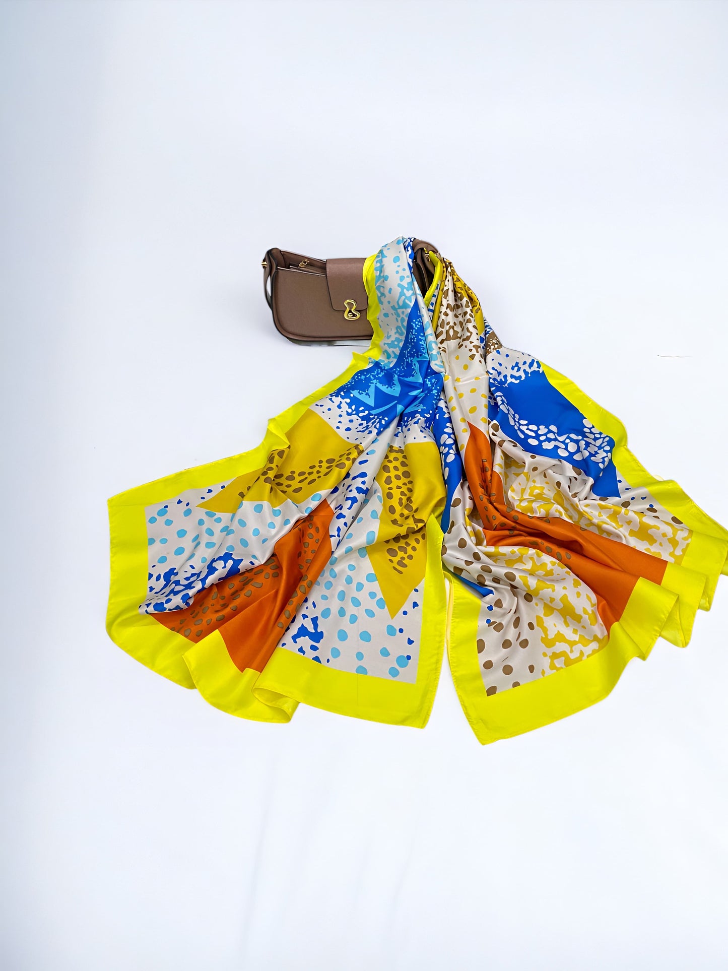 Large Satin Silk Scarf - Lime pattern