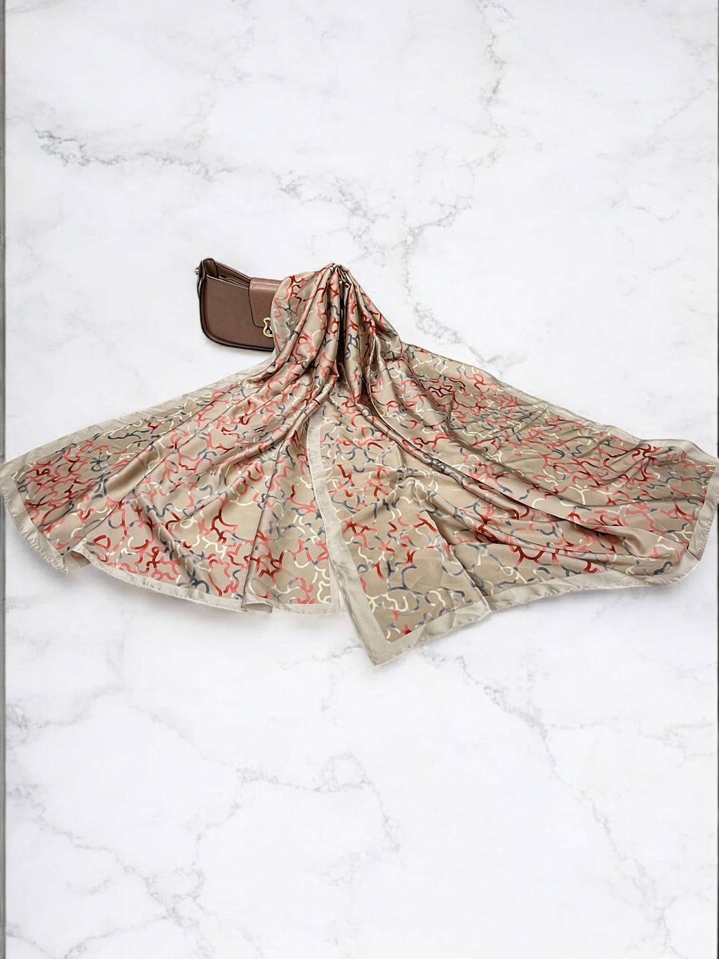 Large Satin Silk Scarf - Ivory Confetti