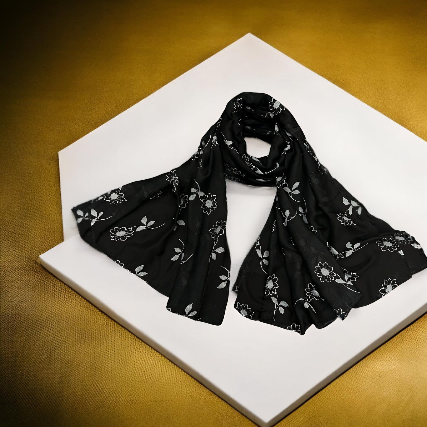 Black Grey Sunflower Printed Modal Hijab