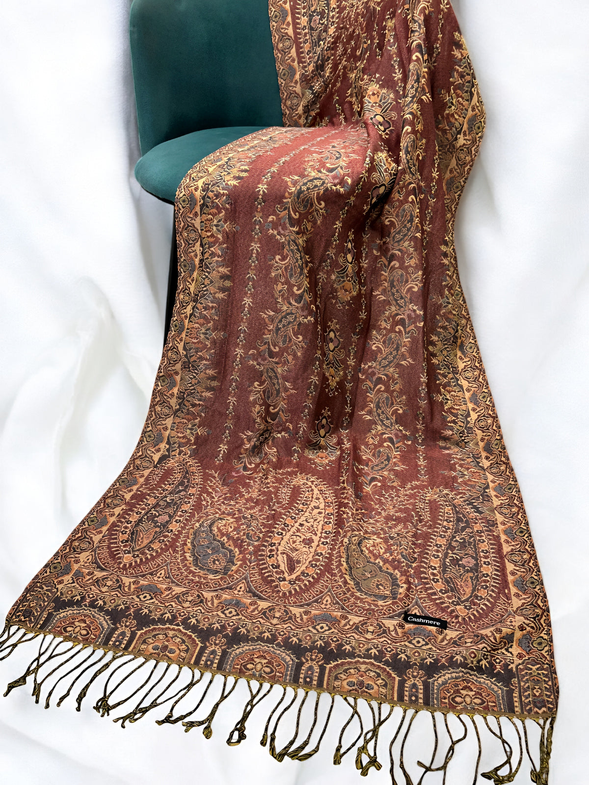 Brown Peach Mauve Persian Linear Paisley Two-Tone Pashmina Hijab