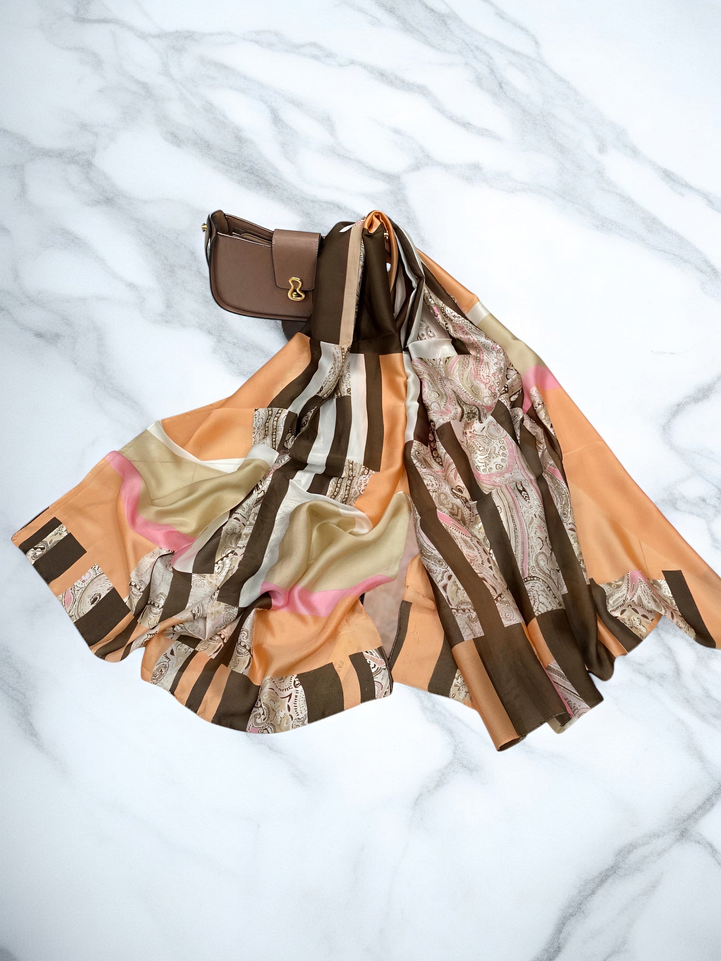 Large Satin Silk Scarf - Squash Brownie
