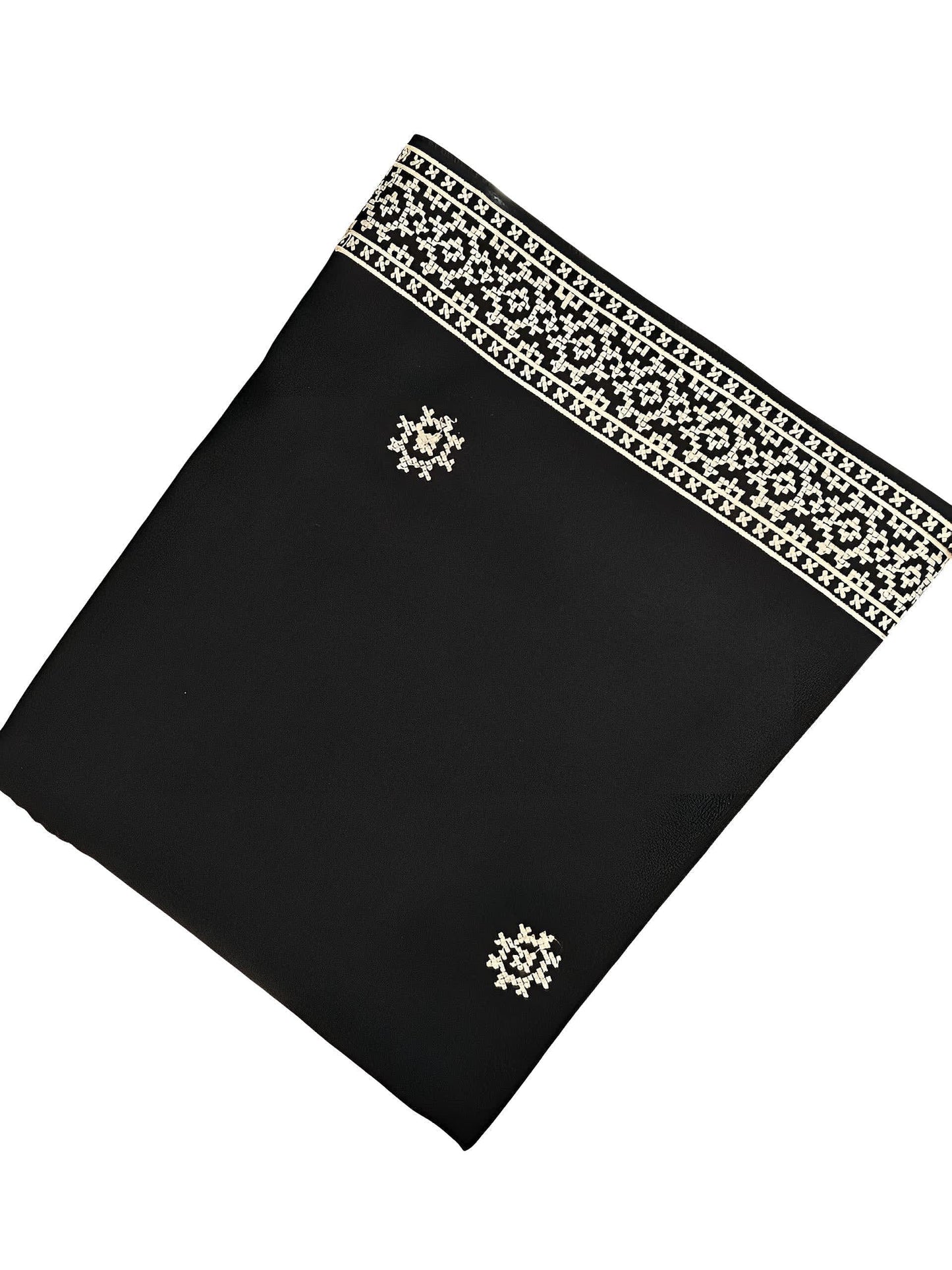 Black Cream Embroidered Border Shaal