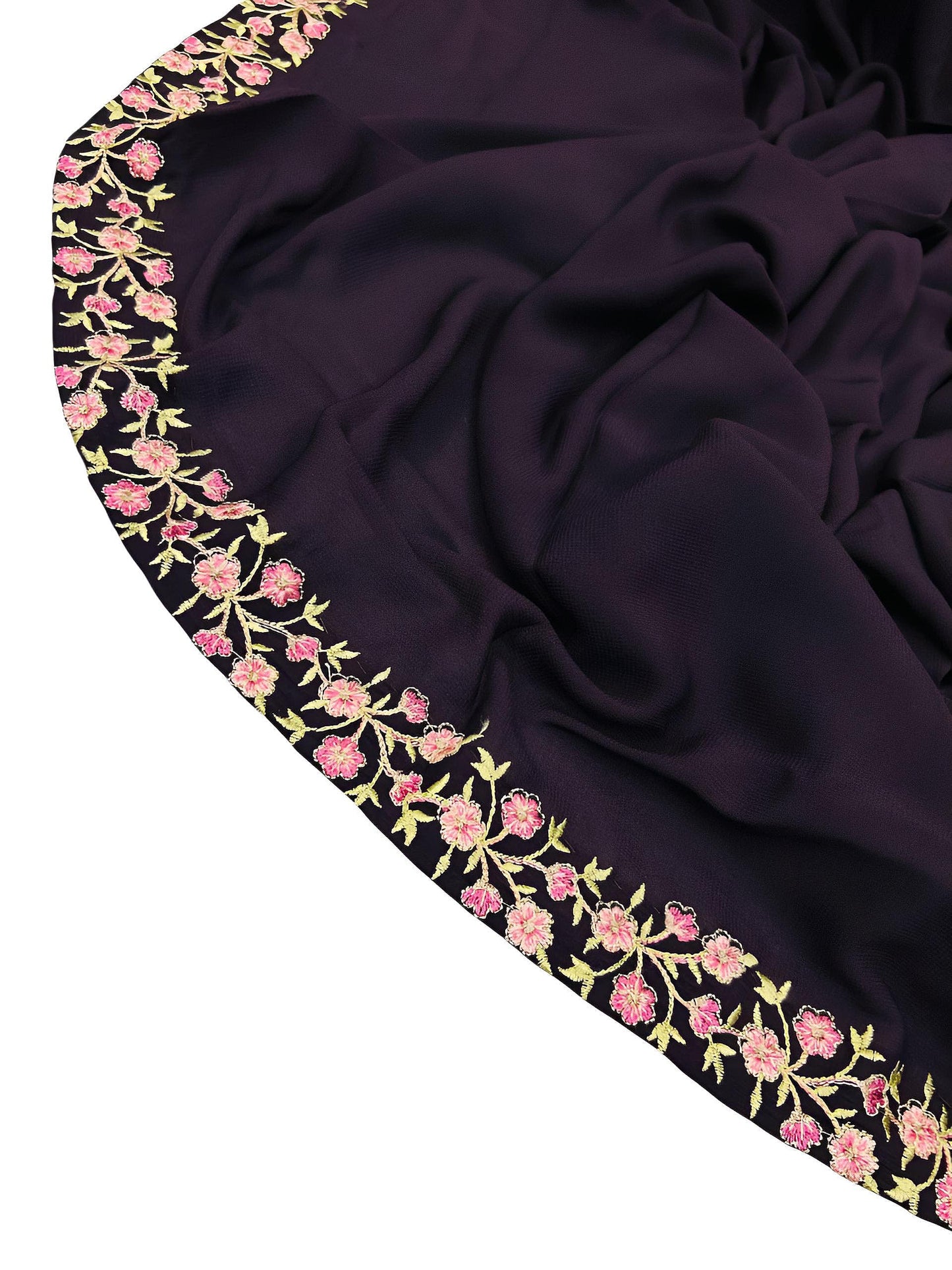 Luxury Aubergine Purple Floral Border Korean Shaal
