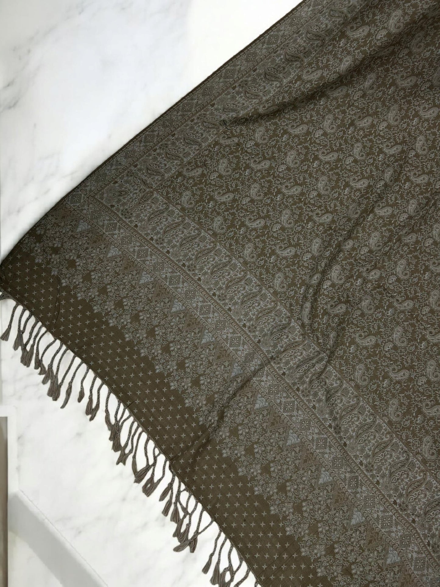 Threadwork Paisley Pashmina Shawl - Coffee Latte Beige