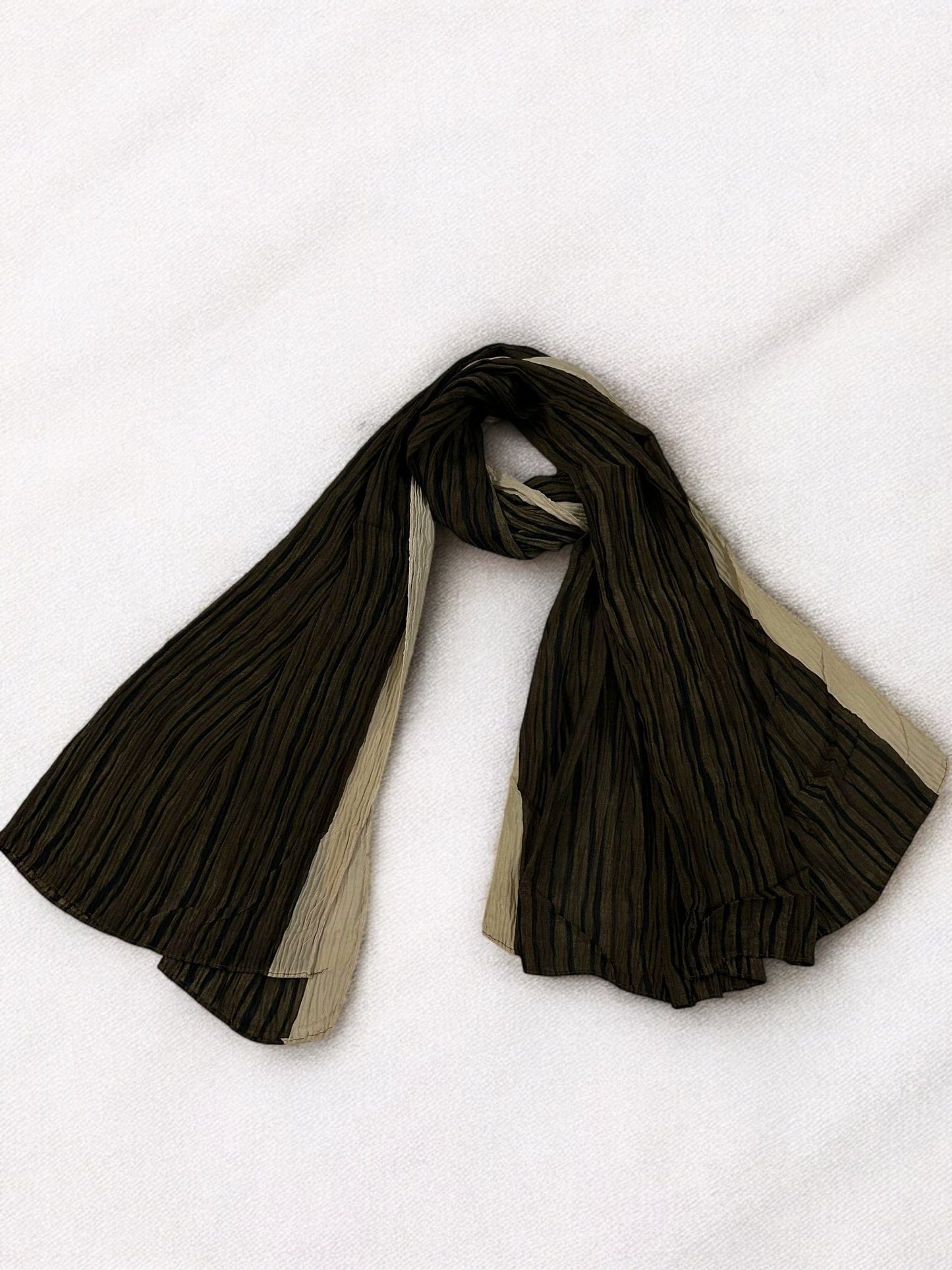 Walnut Brown Linear Leopard Printed Pleated Modal Hijab