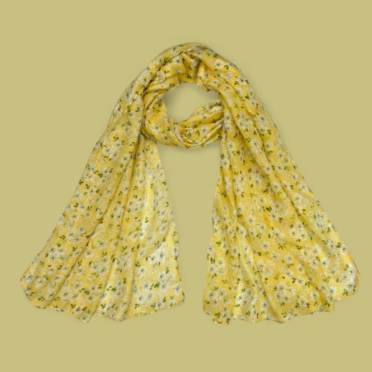 Yellow Pretty Floral Printed Lawn Hijab