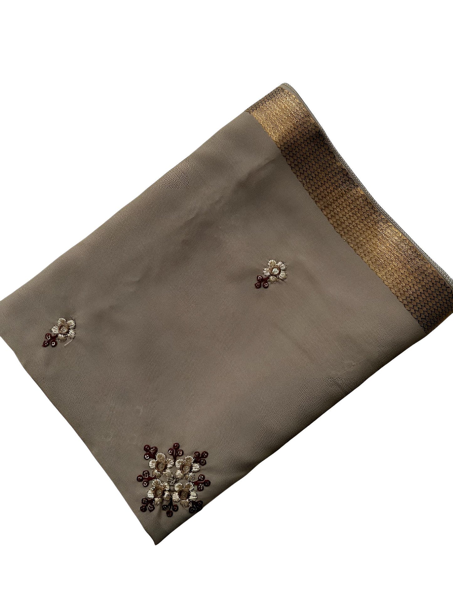 Dark Beige Floral Shiny Border Shaal