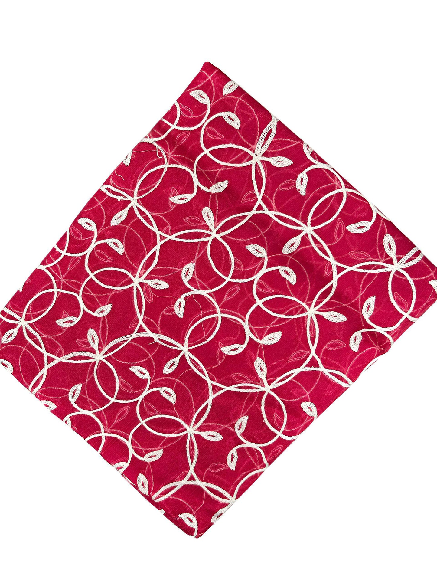 Pink Leafs Embroidered Chiffon Dupatta