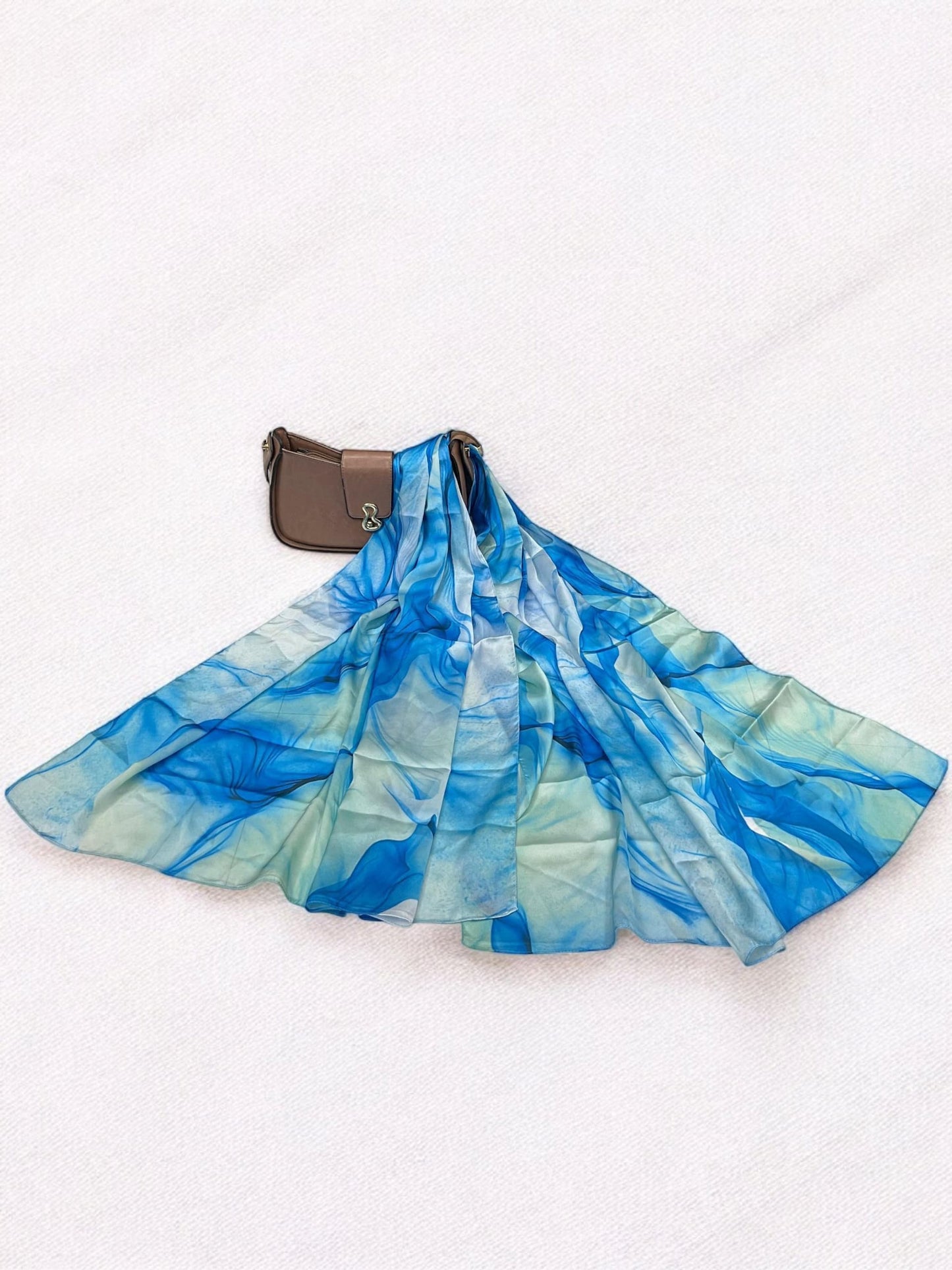 Large Satin Silk Scarf - Mint Blue Shades