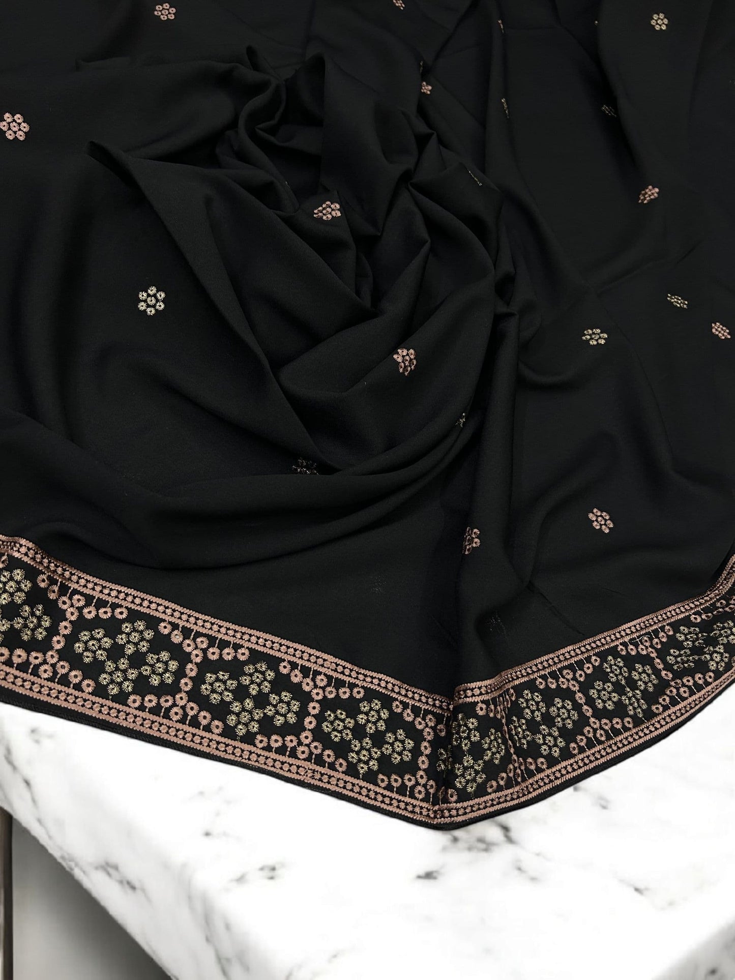 Black Rosegold Honeycomb Fancy Embroidered Shaal