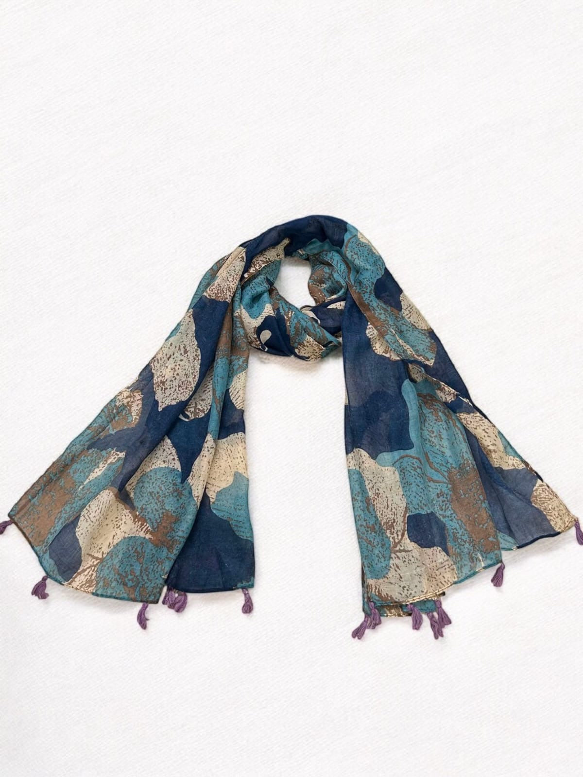 Midnight Blue Leaflet Printed Modal Hijab