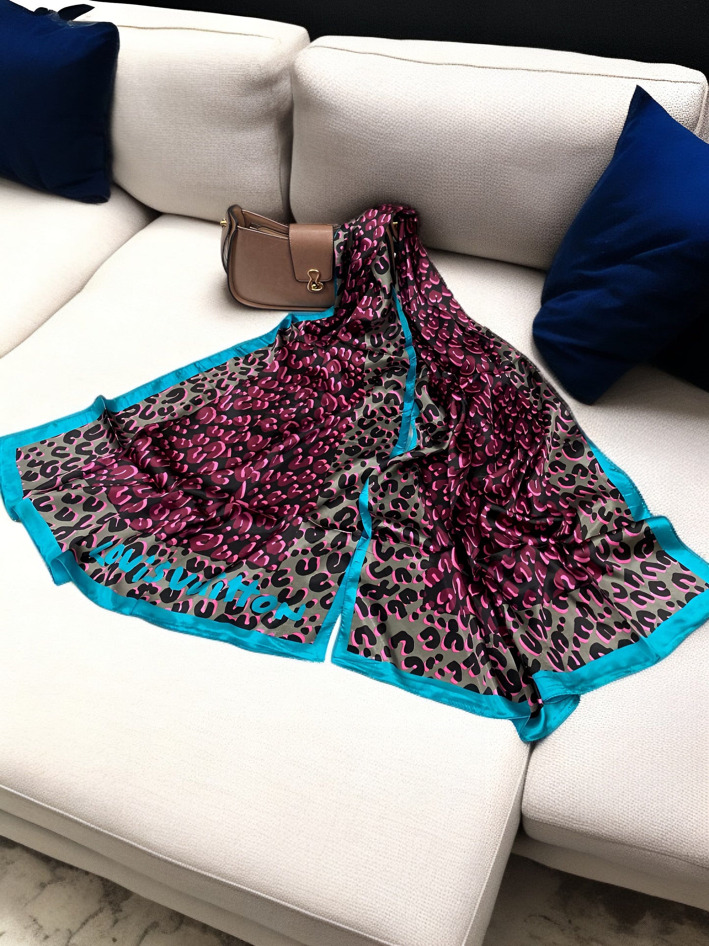 Large Satin Silk Scarf - Cookie LV
