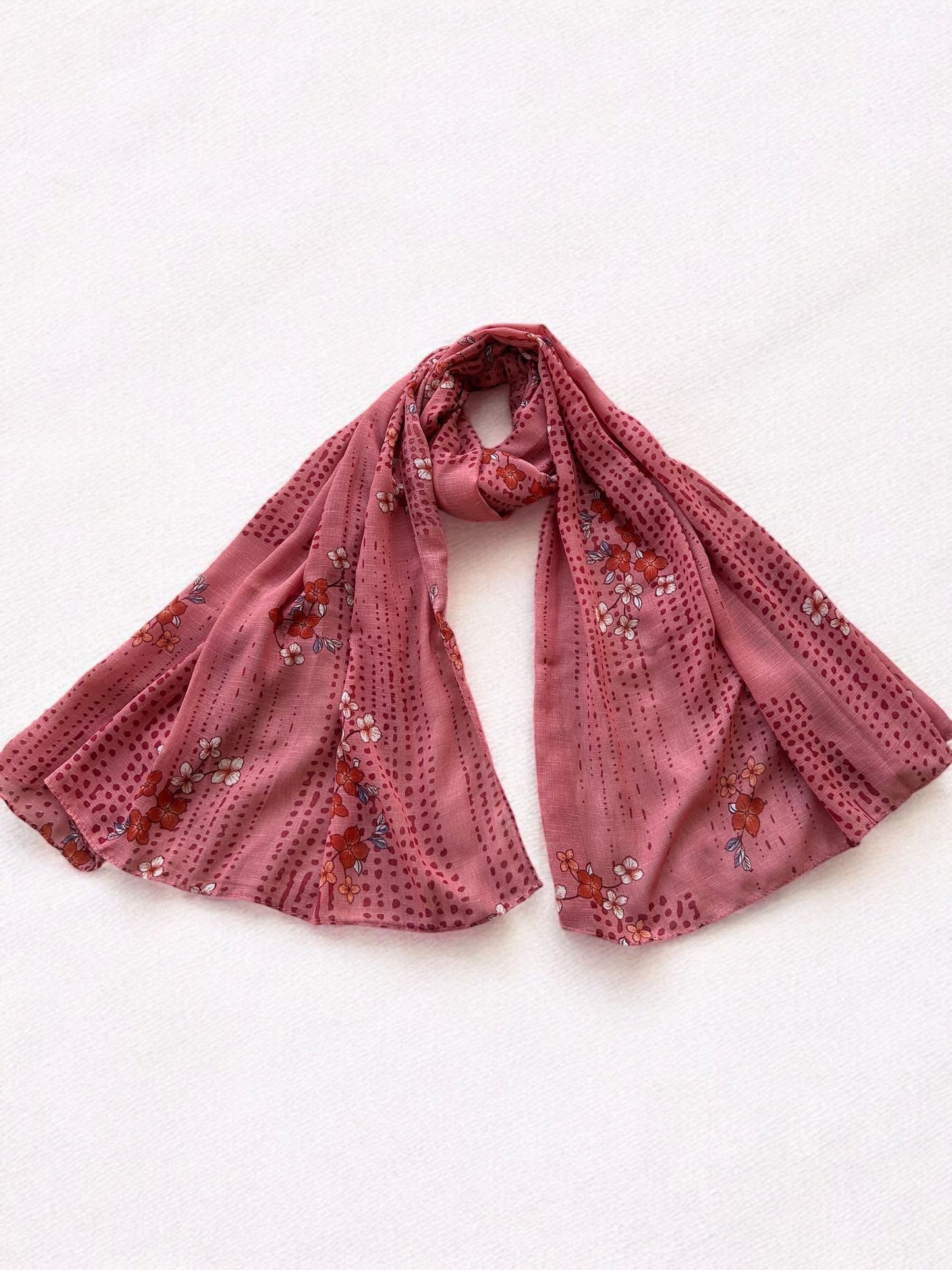 Pink Red Flowers Printed Modal Hijab