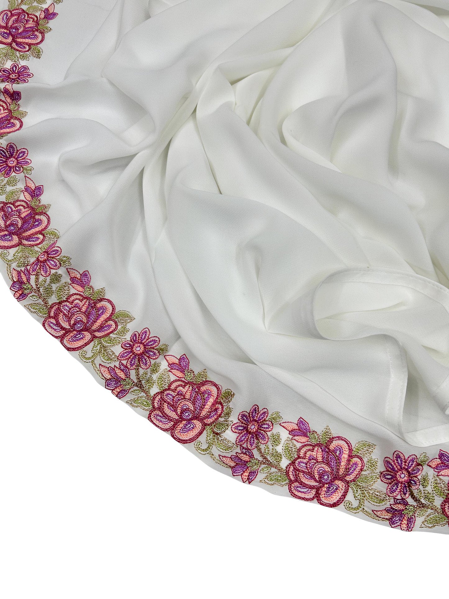 Luxury Pure White Floral Border Korean Shaal