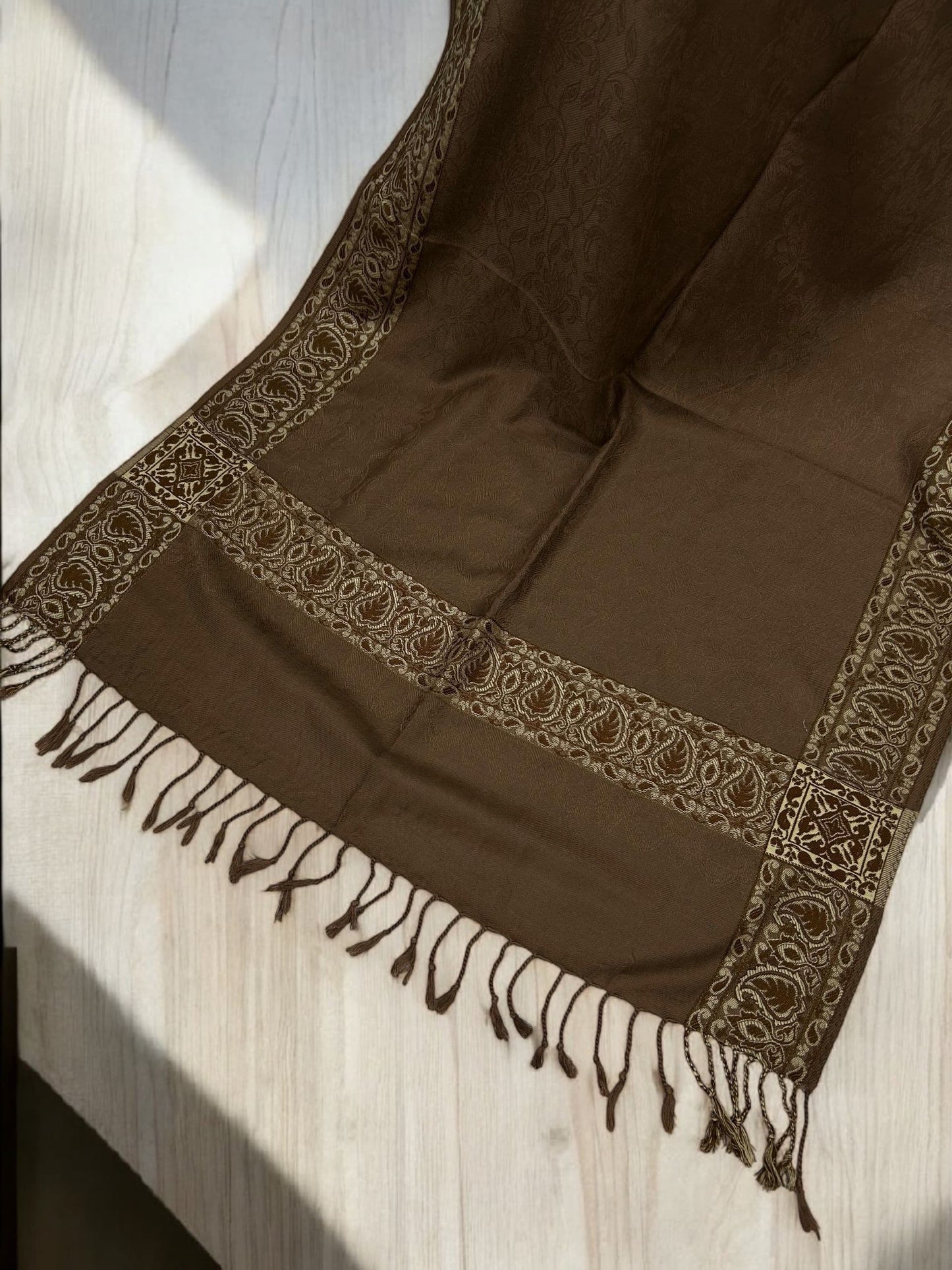 Mud Brown Border Paisley Pashmina Hijab