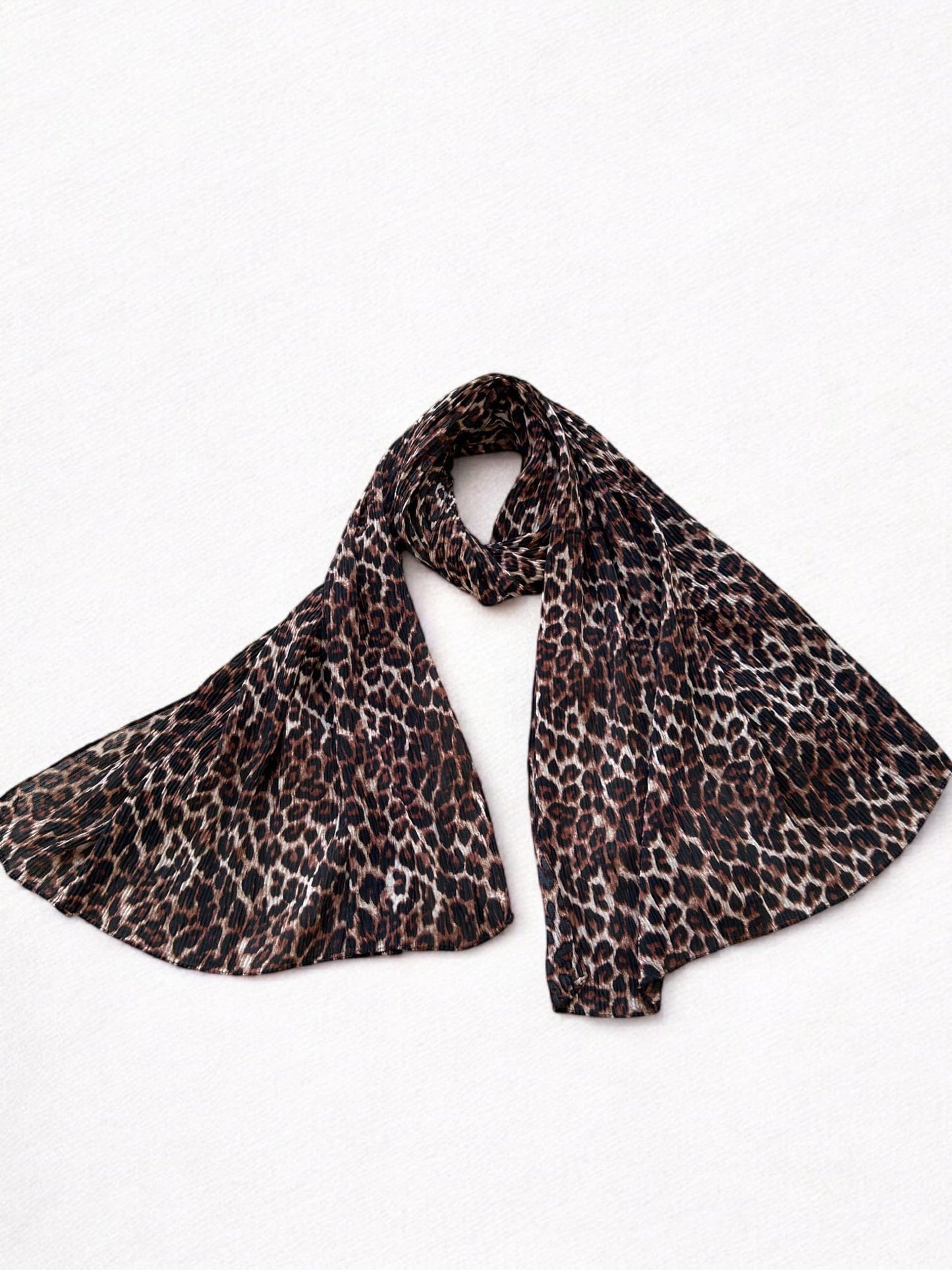 Chocolate Brown Cheetah Printed Pleated Modal Hijab