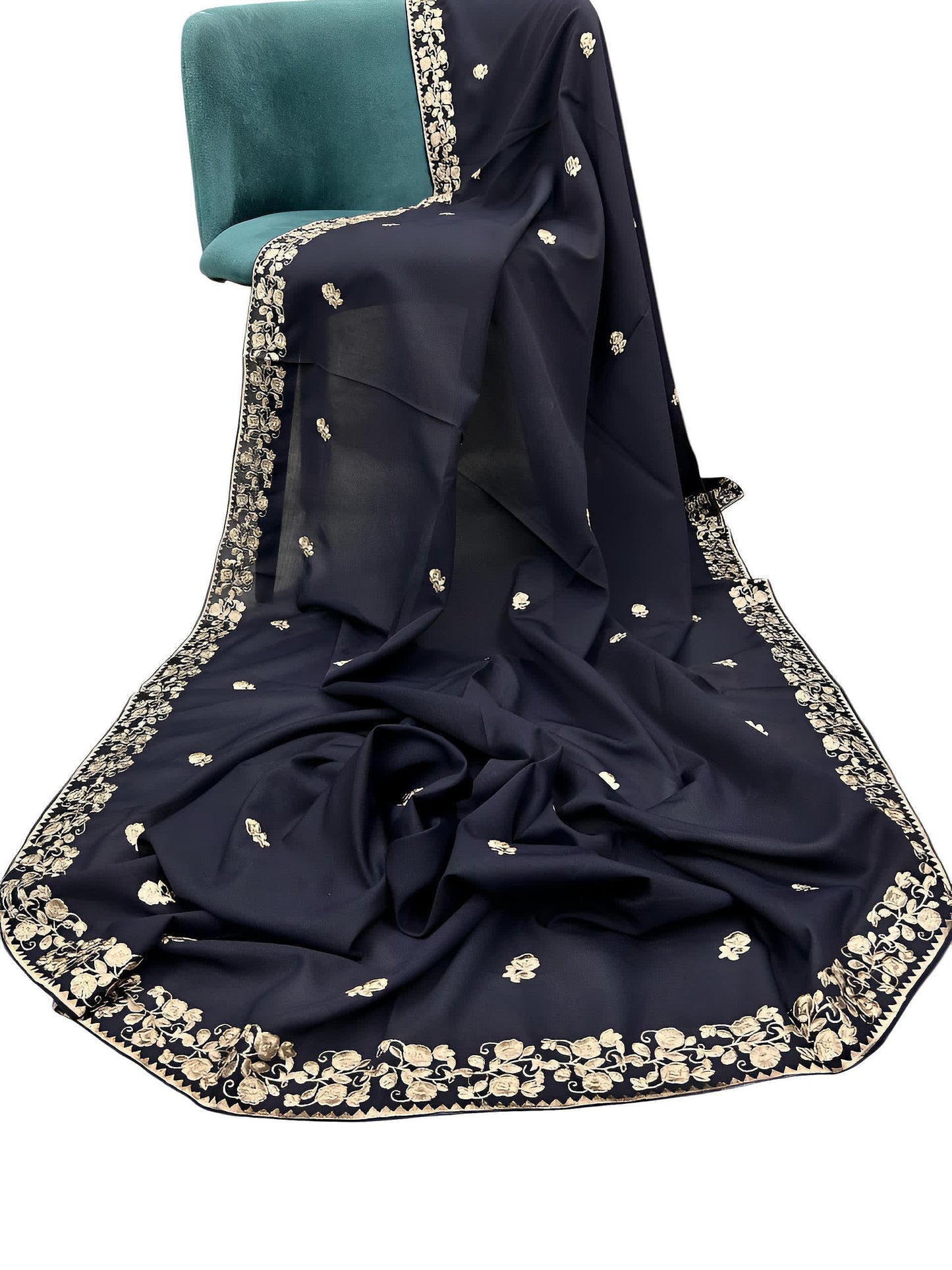 Navy Blue Creamy Floral Shaal