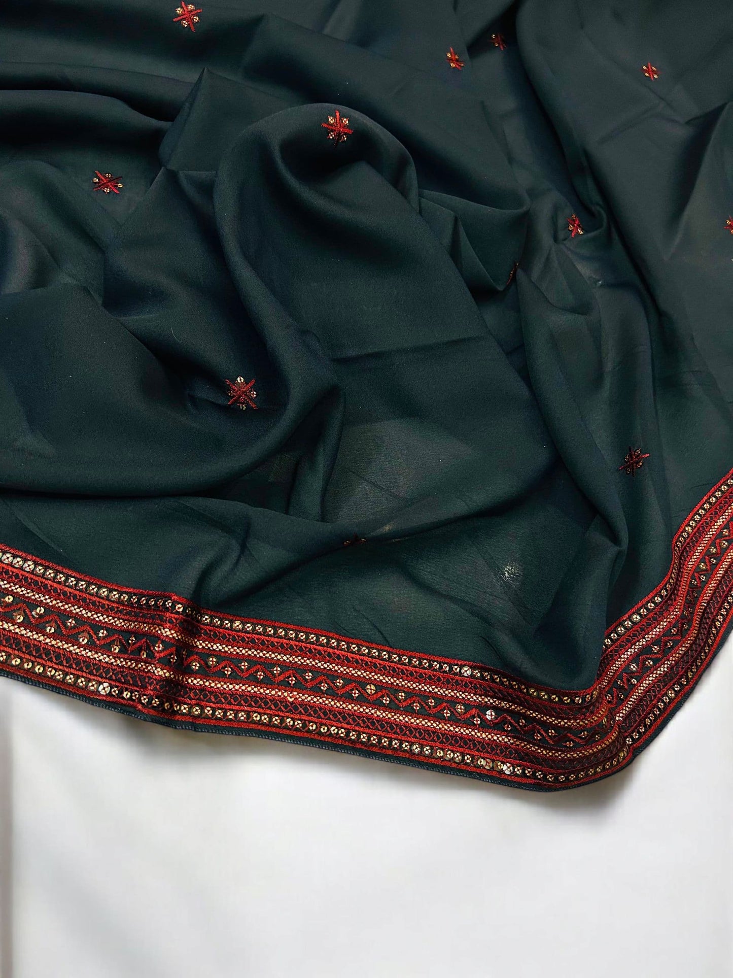 Navy Blue Fancy Double Sequence Embroidered Shaal