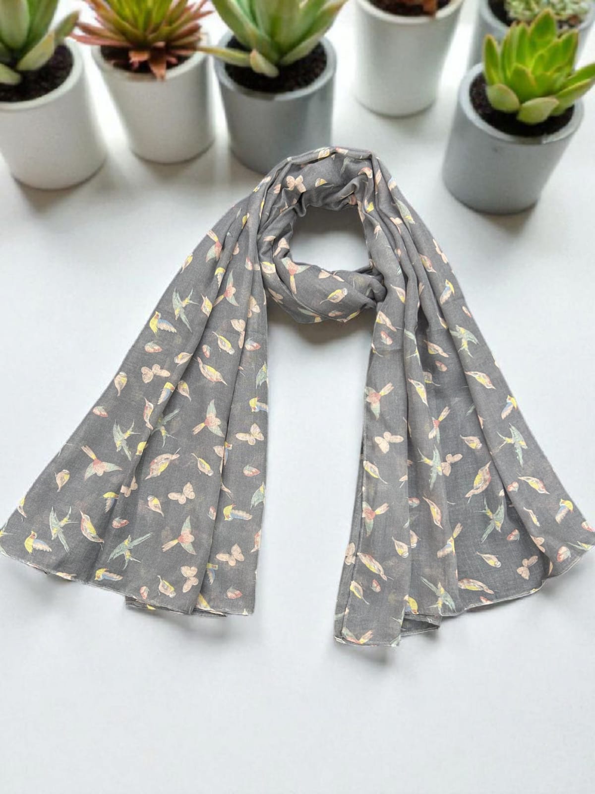 Grey Little Butterflies Printed Modal Hijab