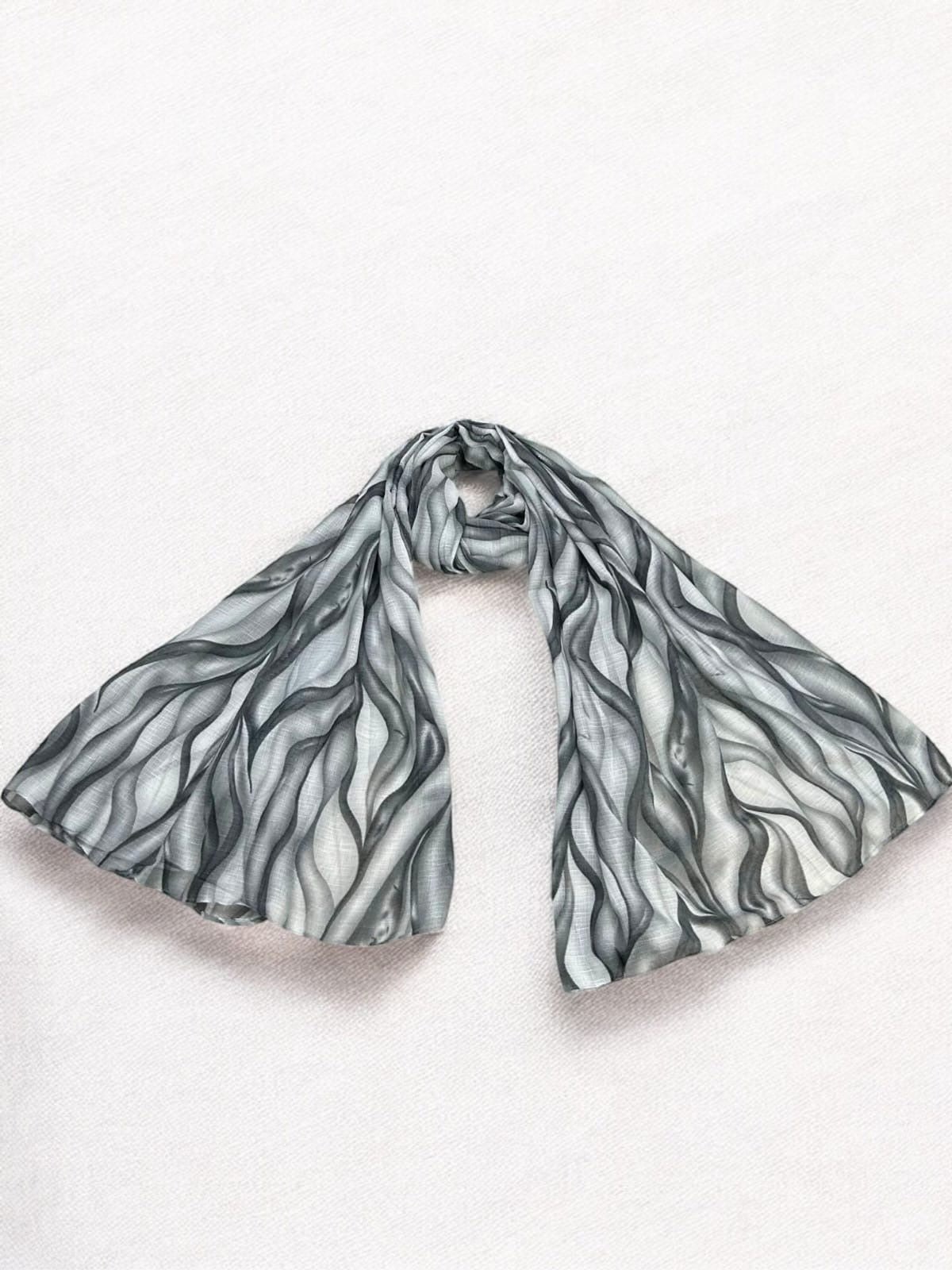 Grey Silver Tie-Dye Printed Modal Hijab