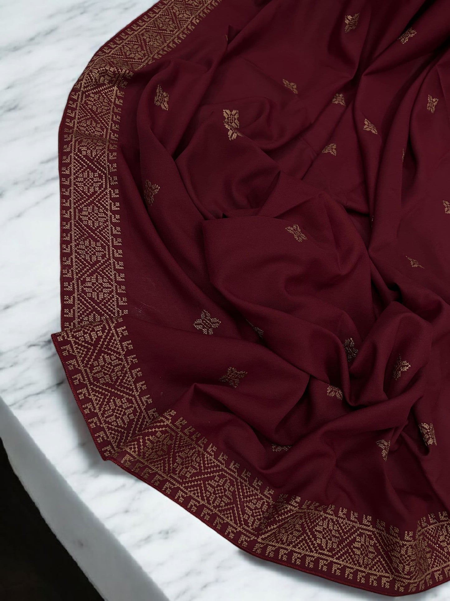 Red Rosegold Mosaic Fancy Embroidered Shaal