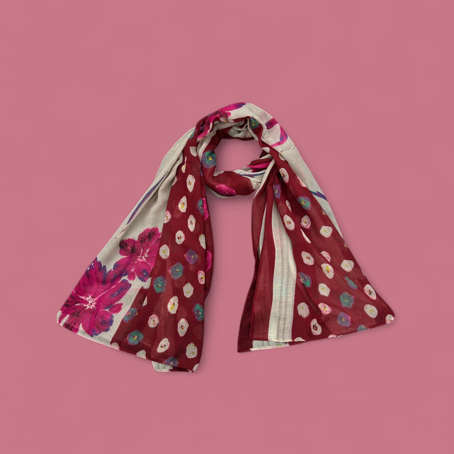 Maroon Beige Mousse Printed Modal Hijab