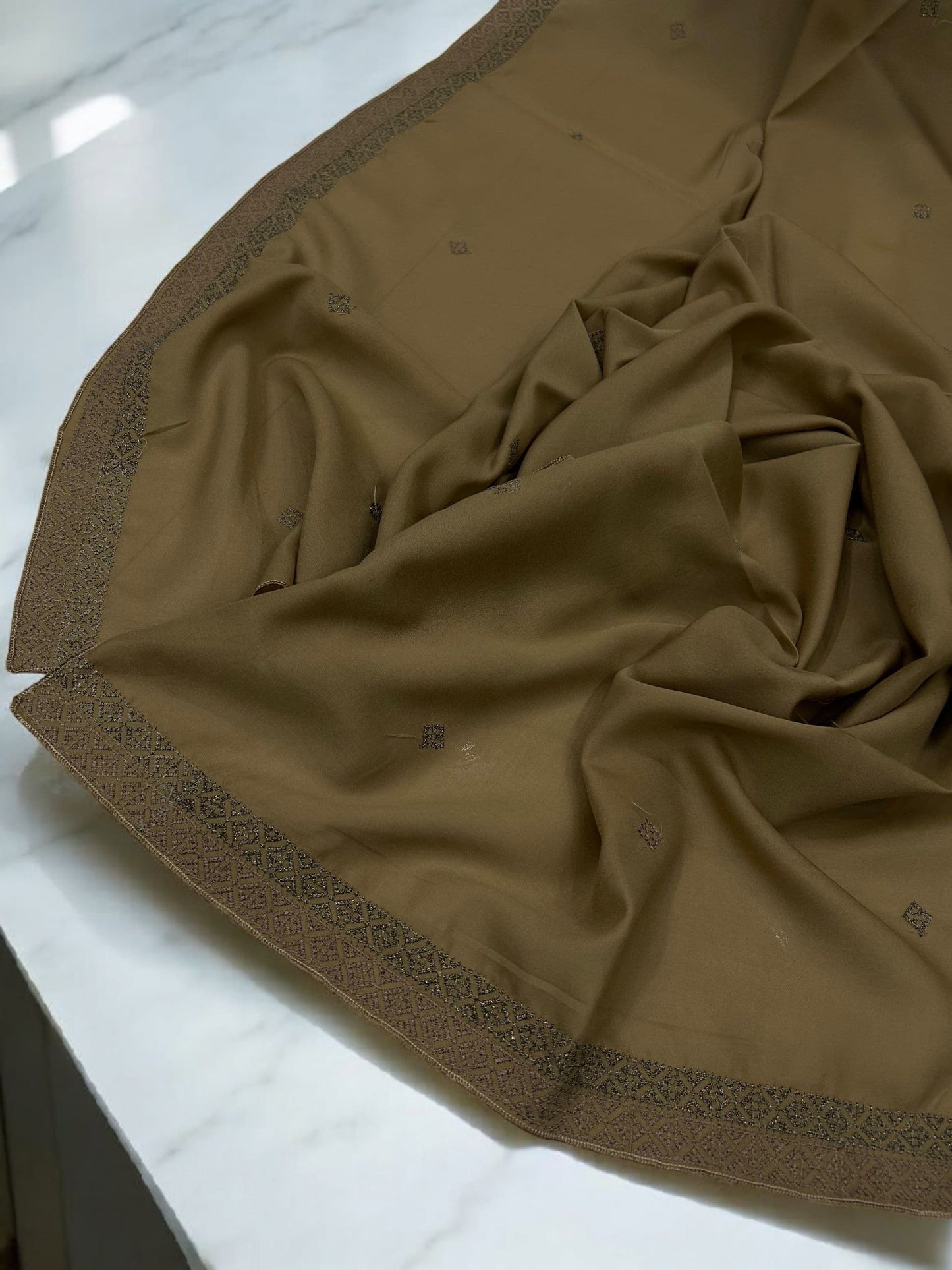 Peanut Brown Double Border Embroidered Shaal
