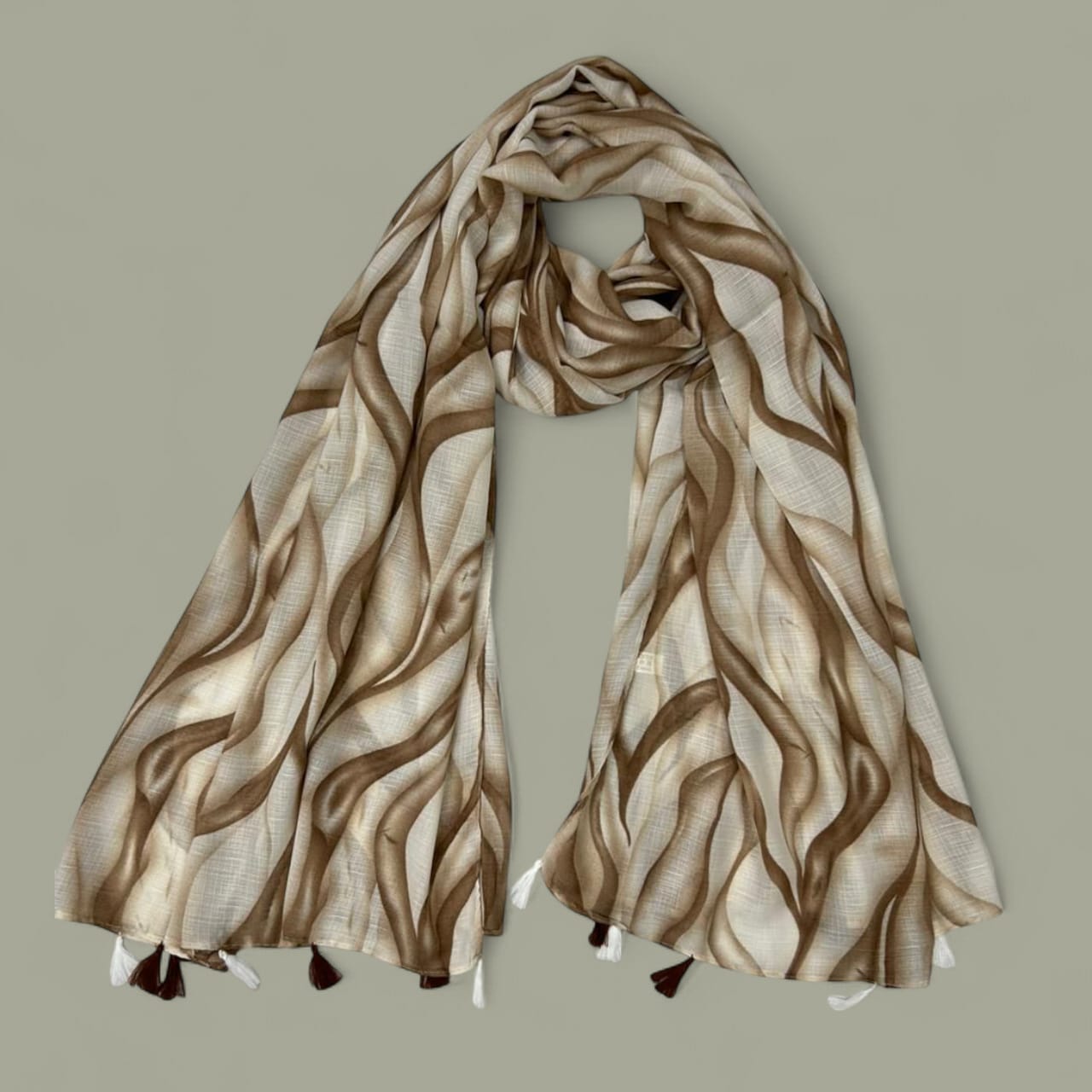 Coffee Brown Waves Printed Modal Hijab