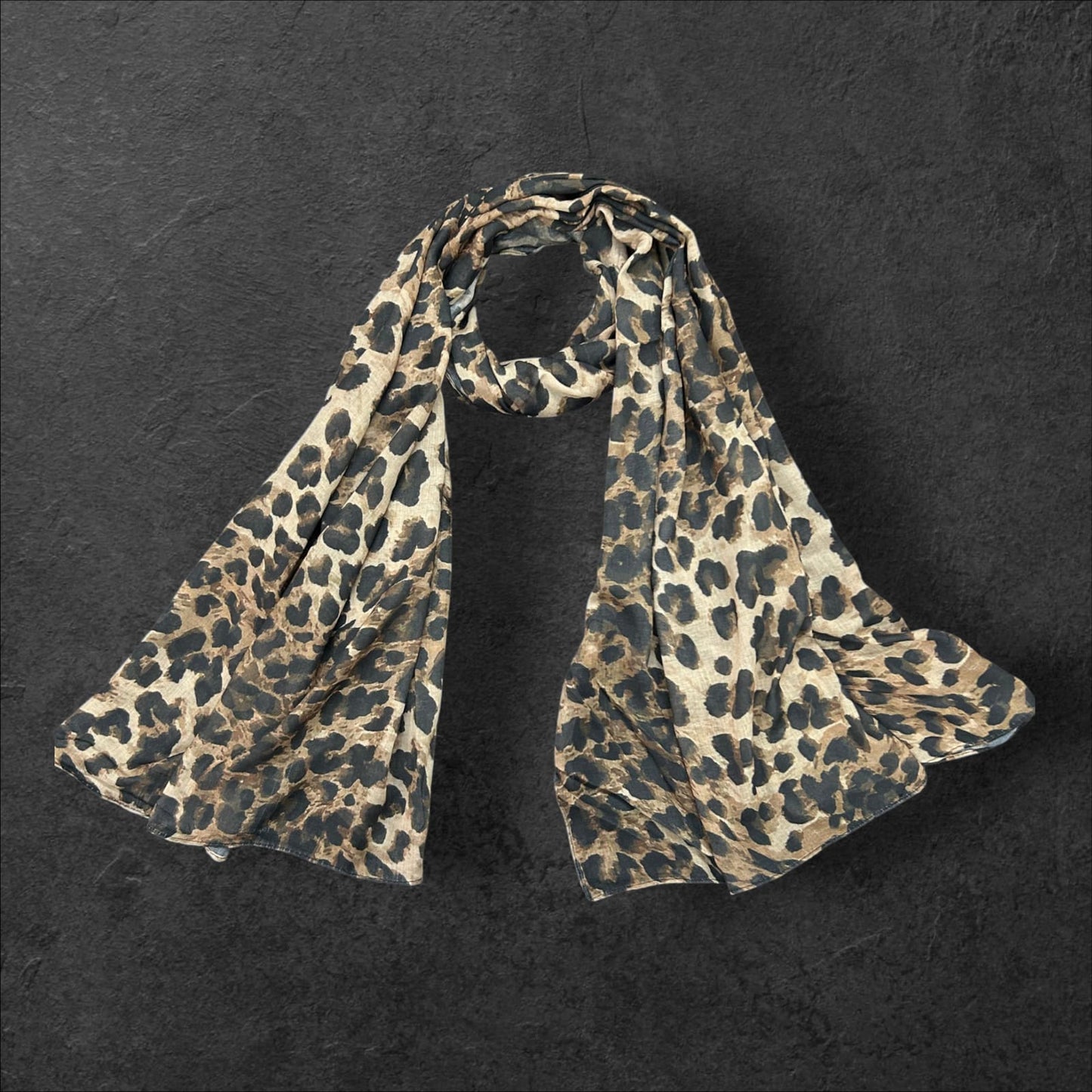 Sand Brown Black Leopard Printed Modal Hijab