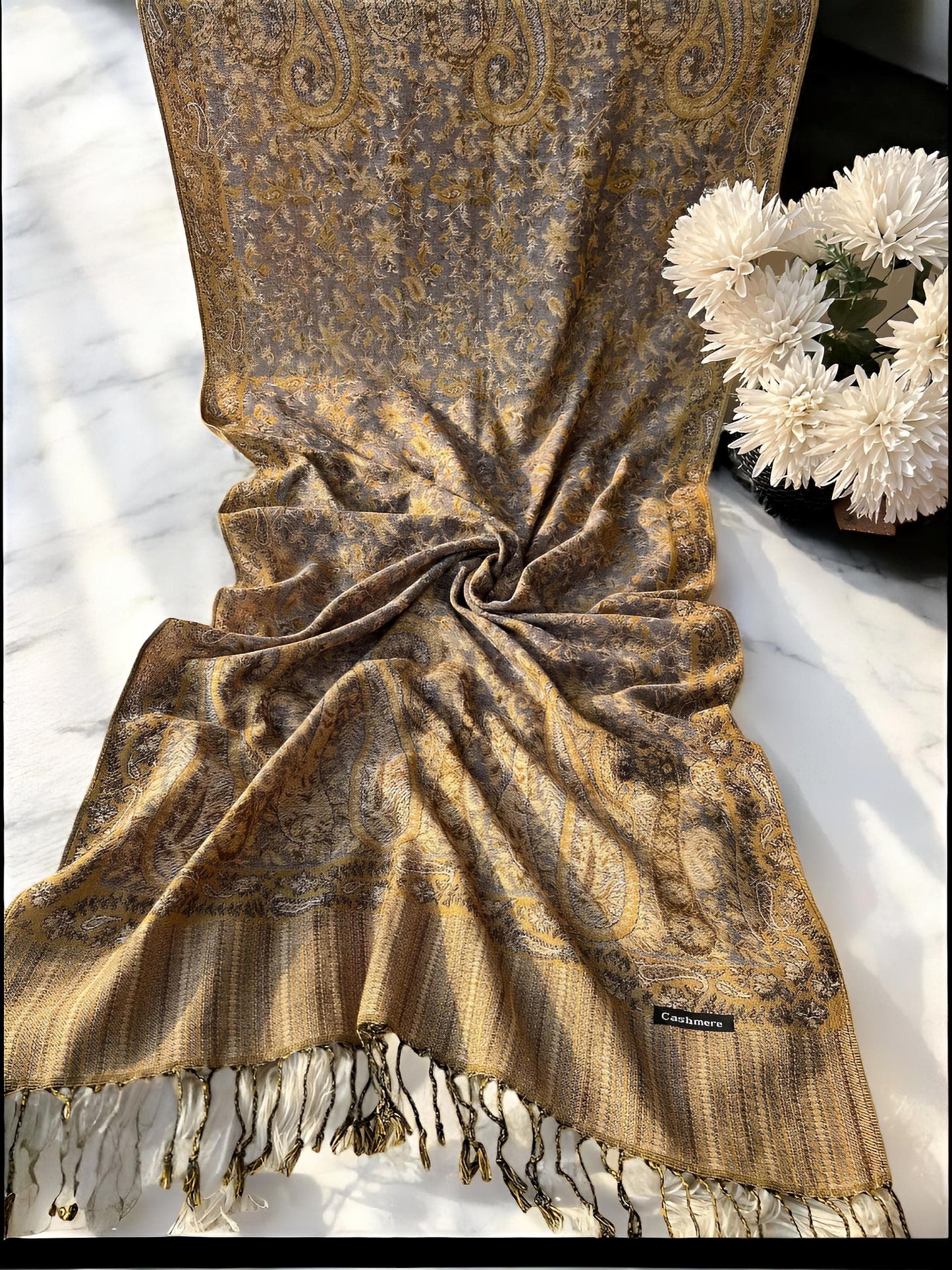 Mustard Blue Paisley Pashmina Hijab Shaal