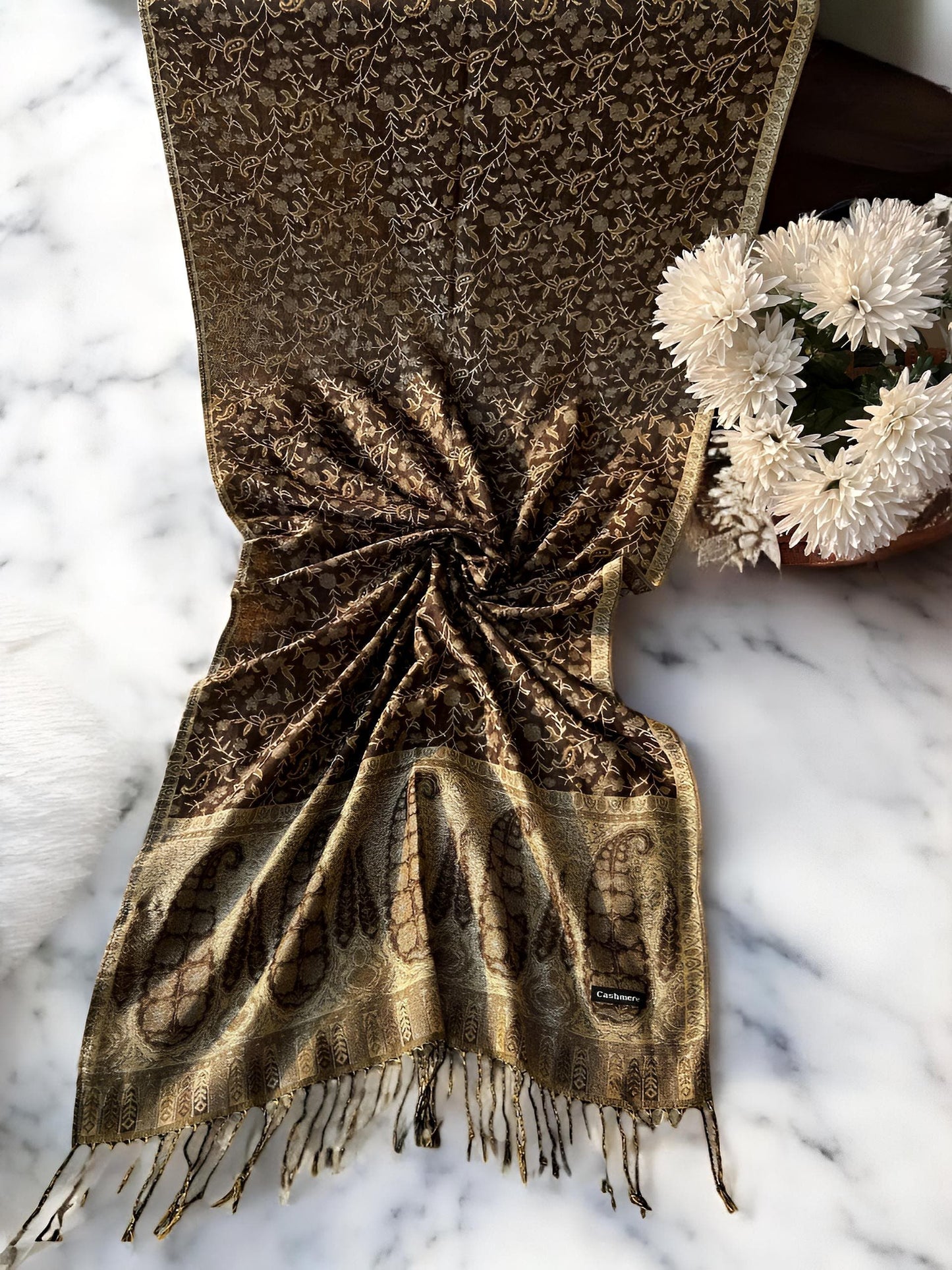 Toasted Caramel Paisley Pashmina Hijab Shaal