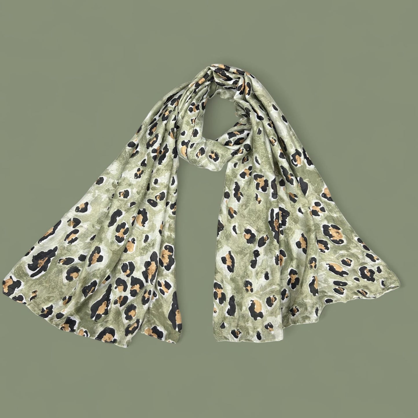 Light Green Black Leopard Printed Lawn Hijab