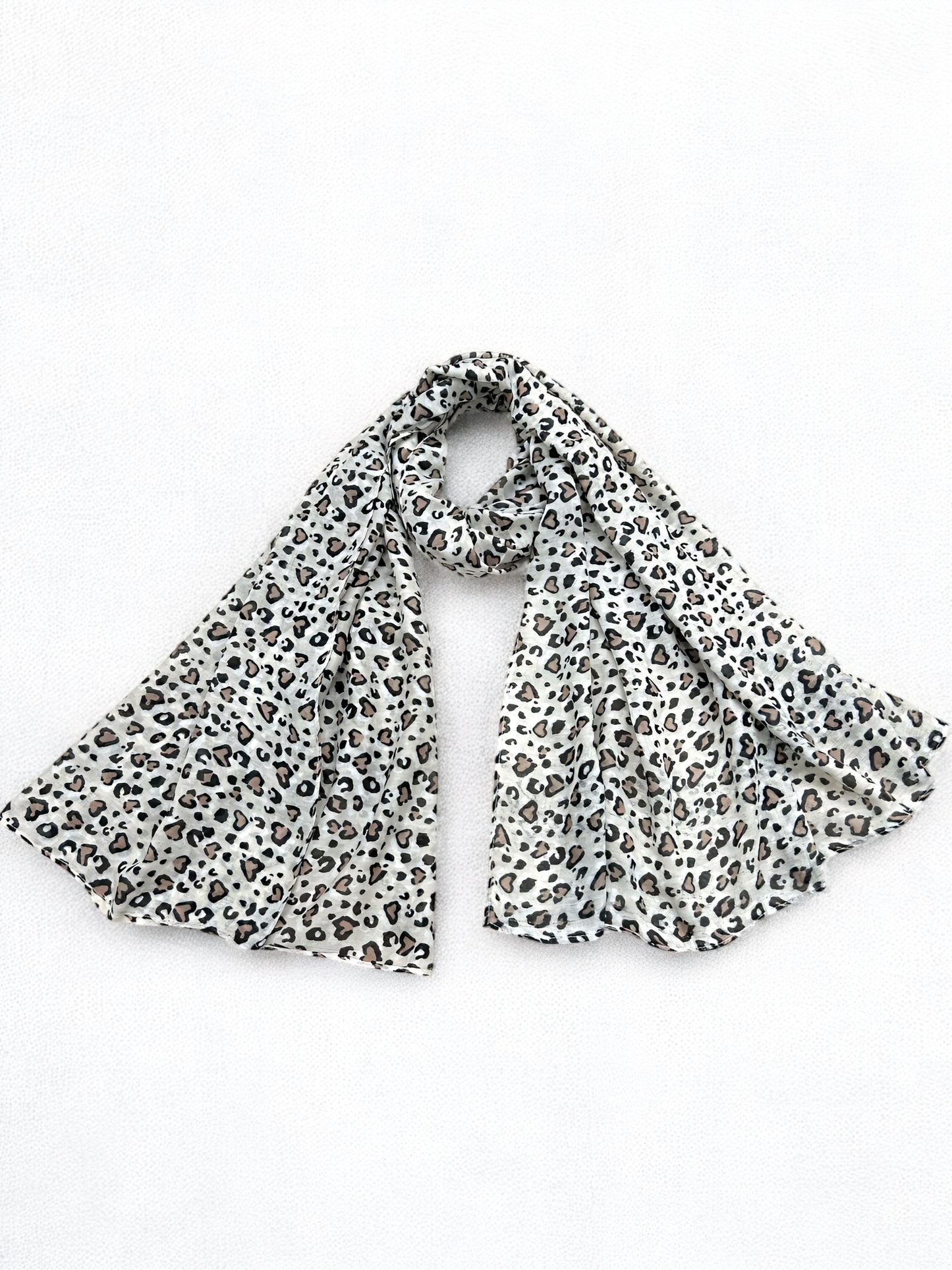 White Beige Leopard Printed Modal Hijab