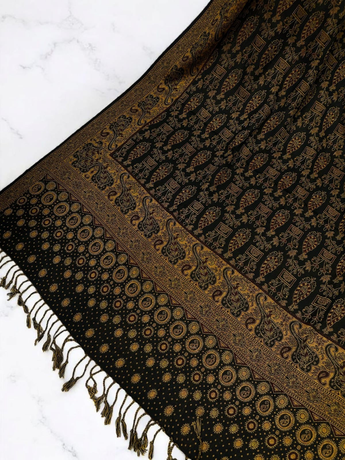 Dotted Pashmina Shawl - Black Mustard