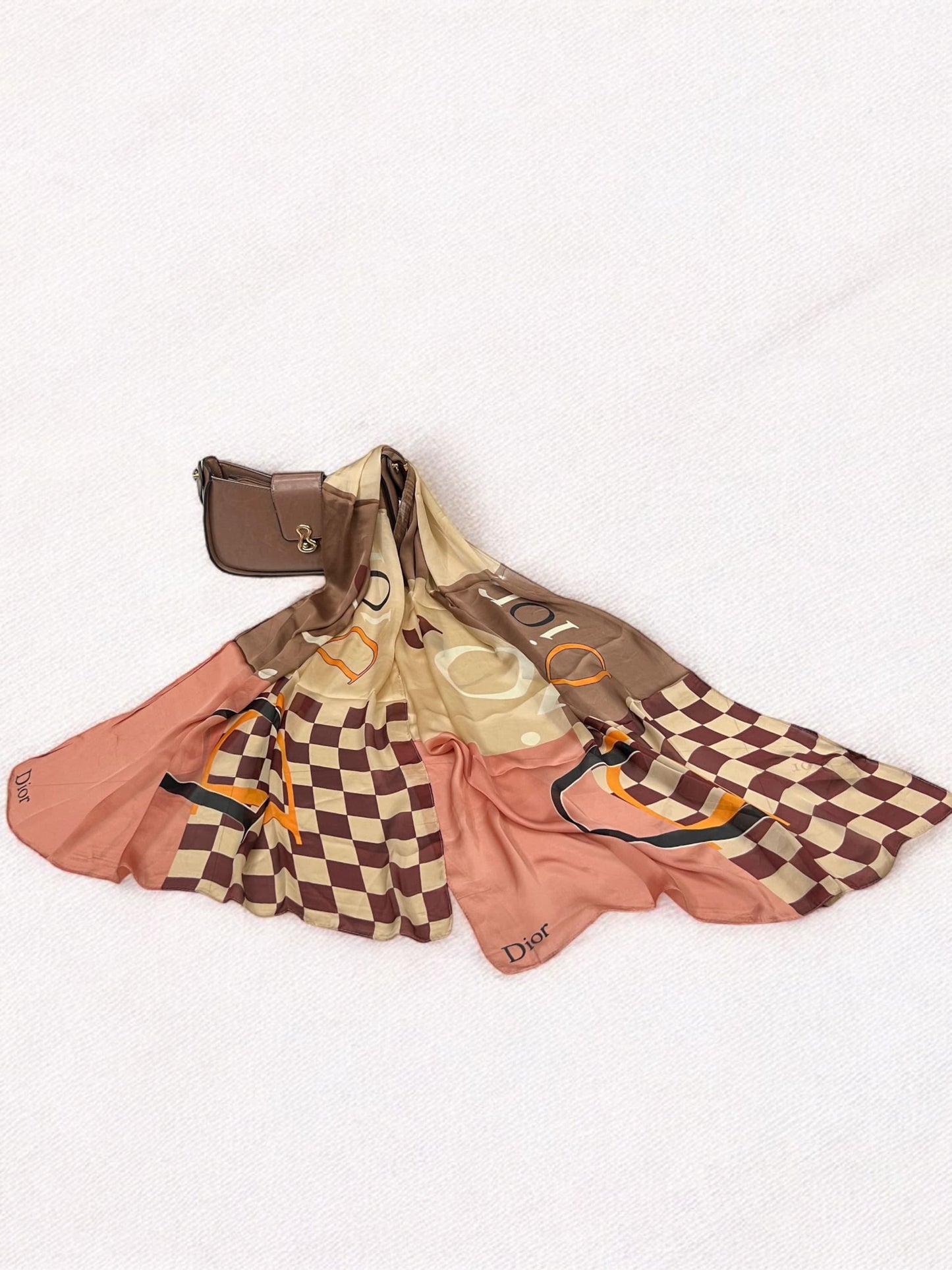 Satin Silk Scarf - Beige Peach Dior
